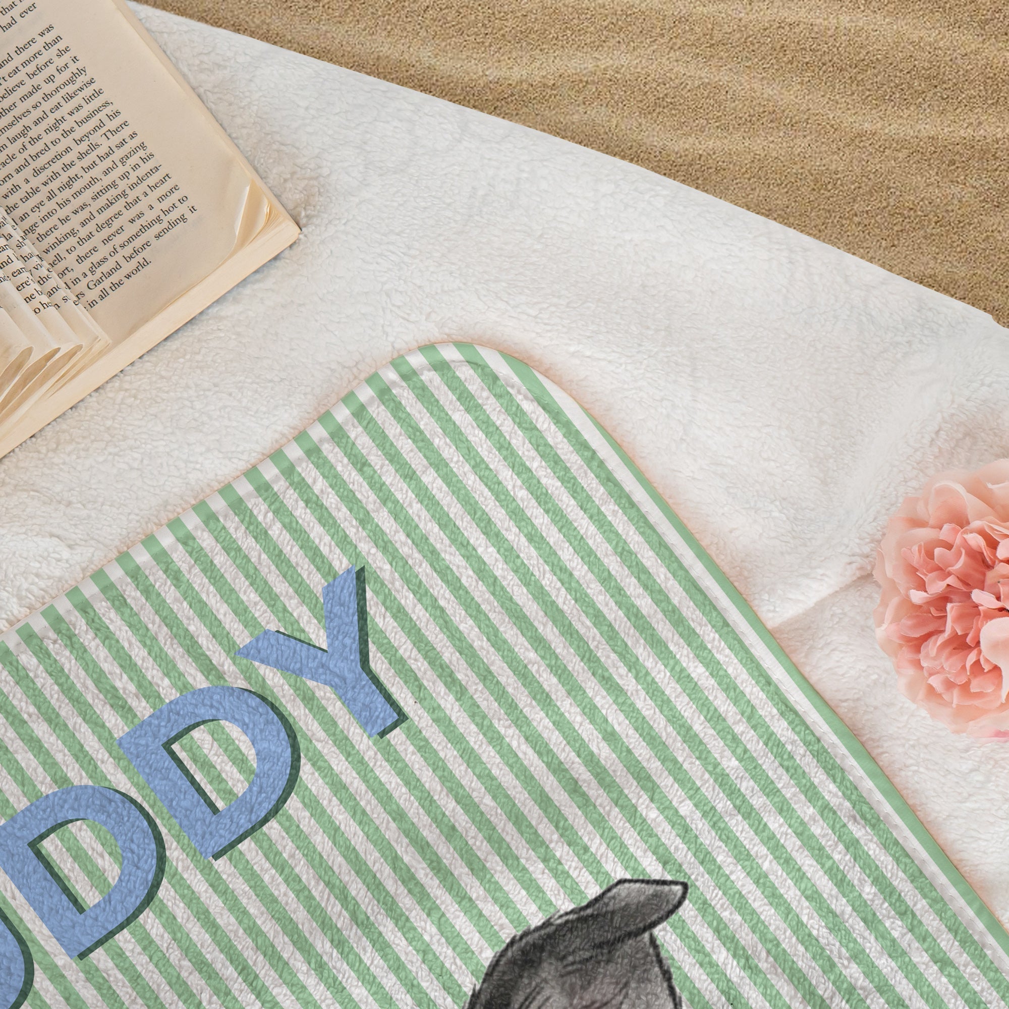 Custom Pet Portrait Watercolor Striped Pattern Summer Gifts For Pet Lovers - Personalized Beach Towel