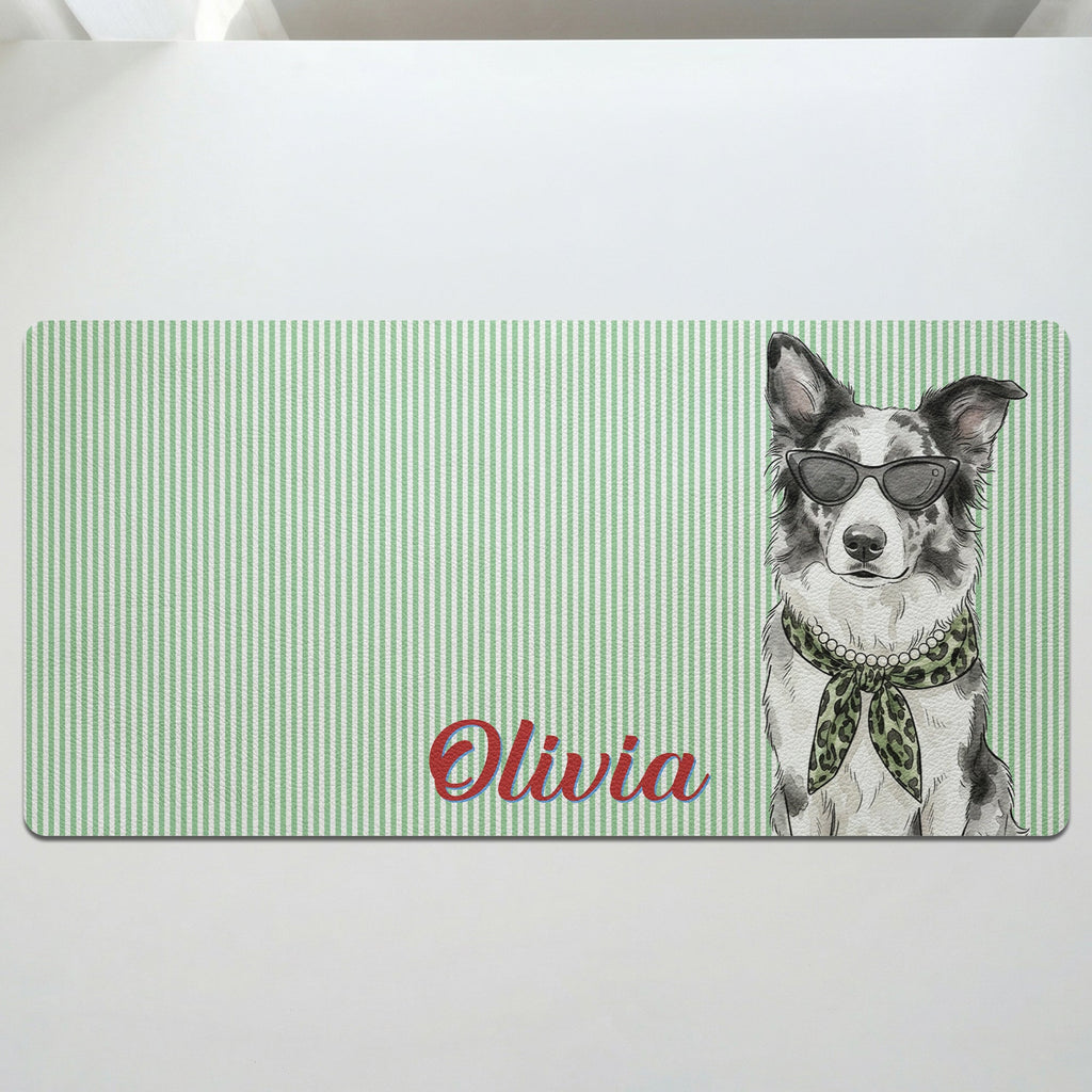Custom Pet Portrait Watercolor Style Striped Pattern Colorful - Personalized Desk Mat