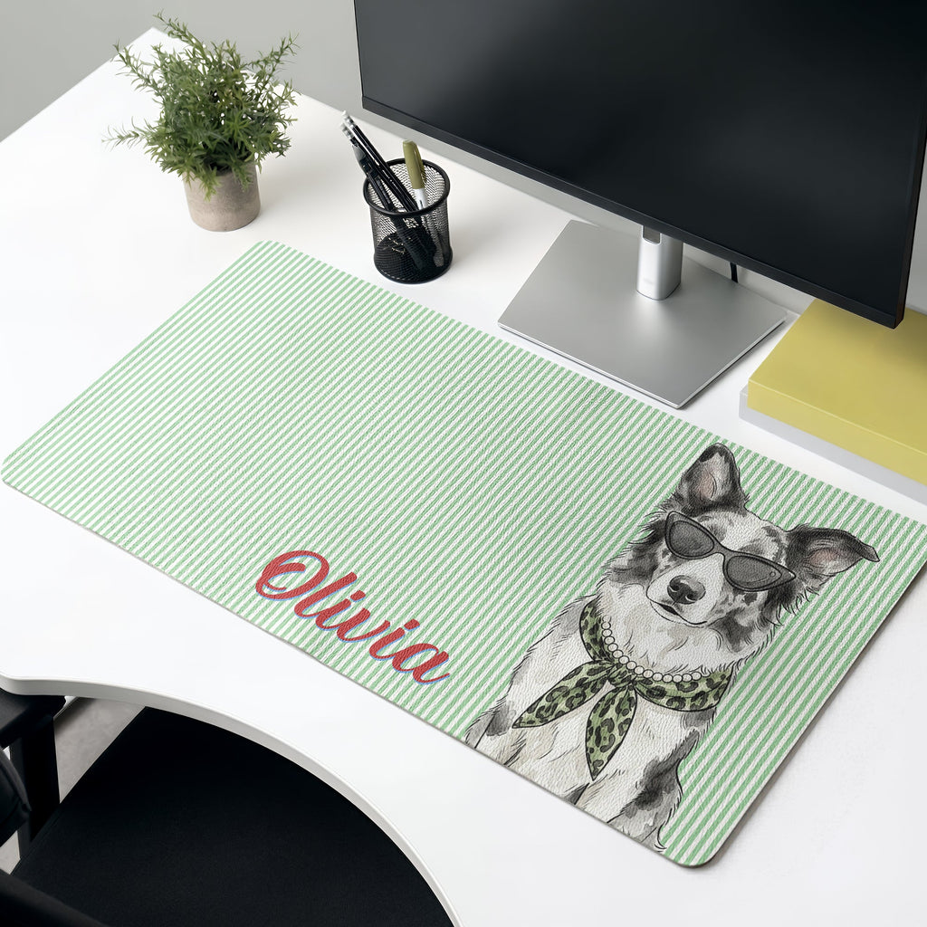 Custom Pet Portrait Watercolor Style Striped Pattern Colorful - Personalized Desk Mat