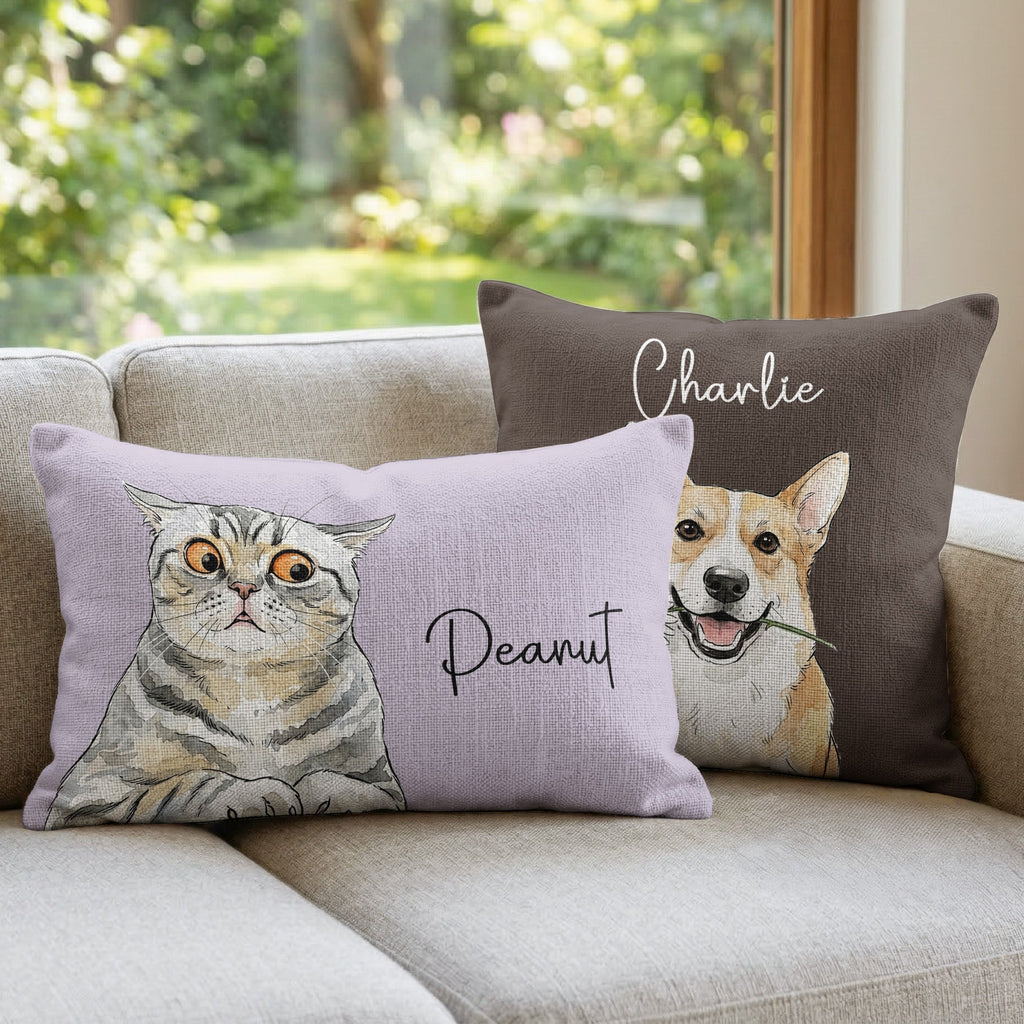 Custom Pet Portrait Watercolor Woven Pillow - Personalized Pillow Cover