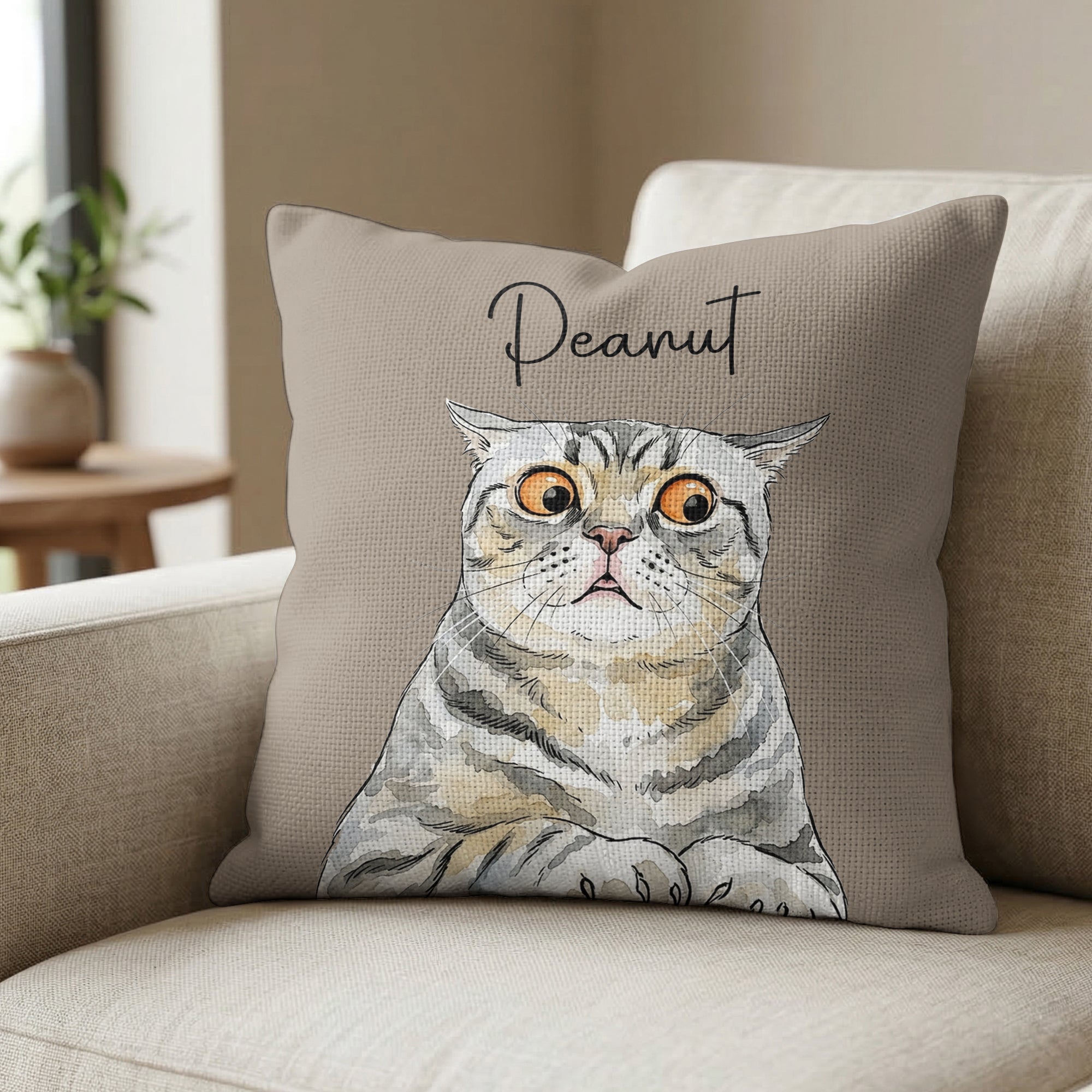 Custom Pet Portrait Watercolor Woven Pillow - Personalized Pillow Cover