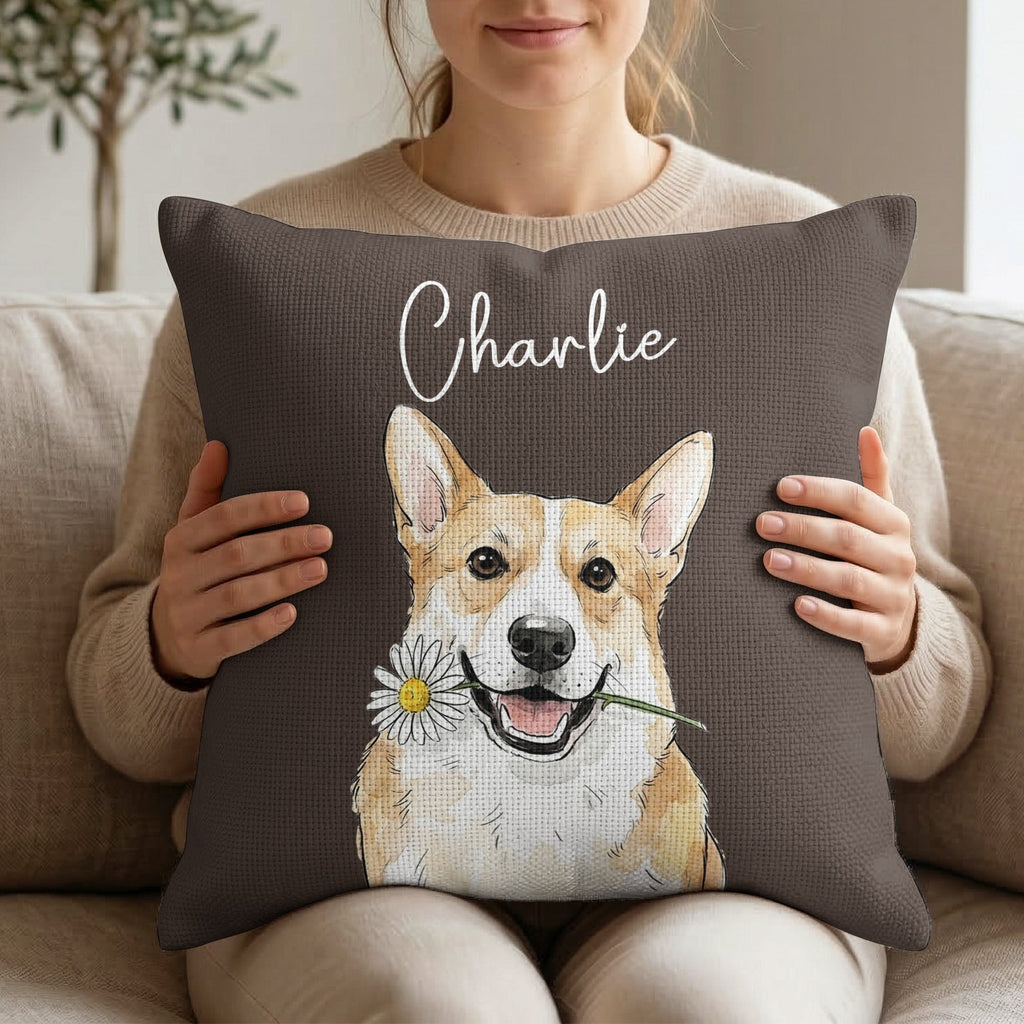 Custom Pet Portrait Watercolor Woven Pillow - Personalized Pillow Cover