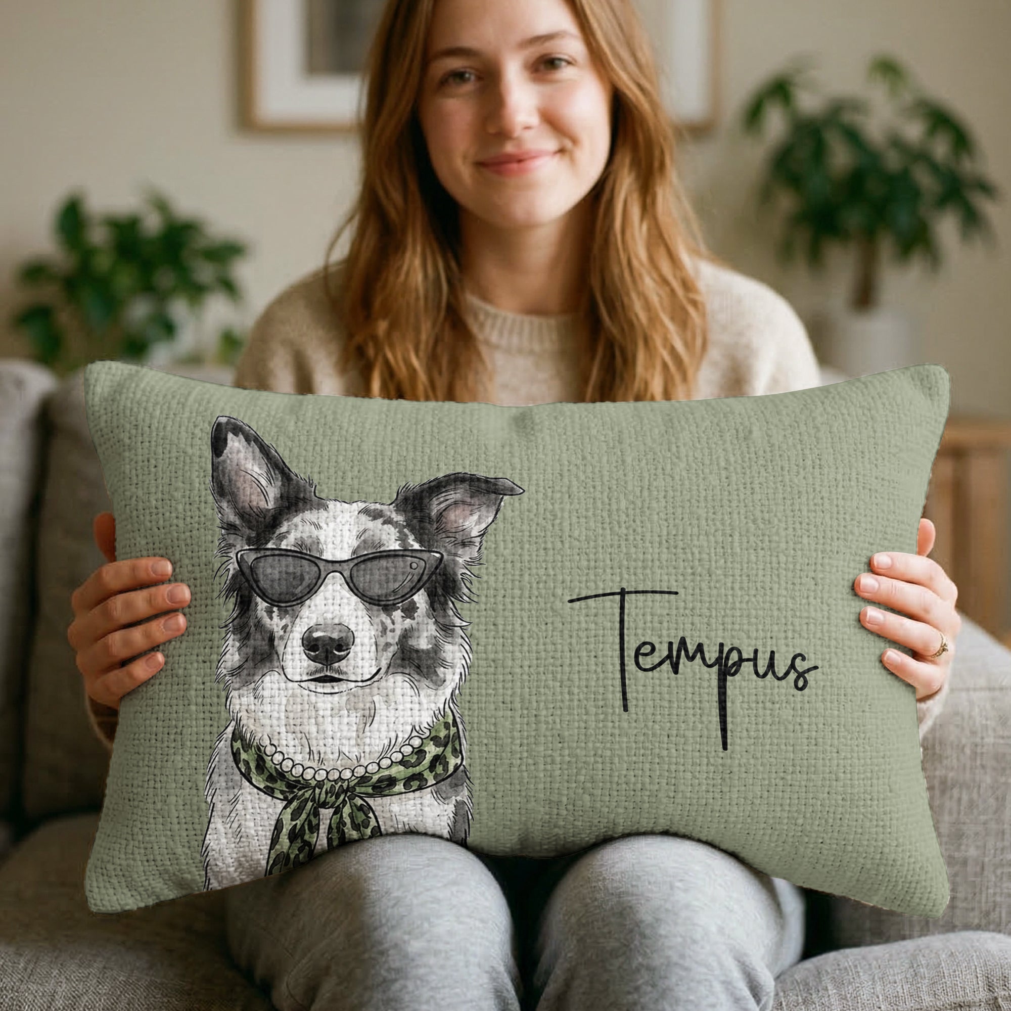 Custom Pet Portrait Watercolor Woven Pillow - Personalized Pillow Cover