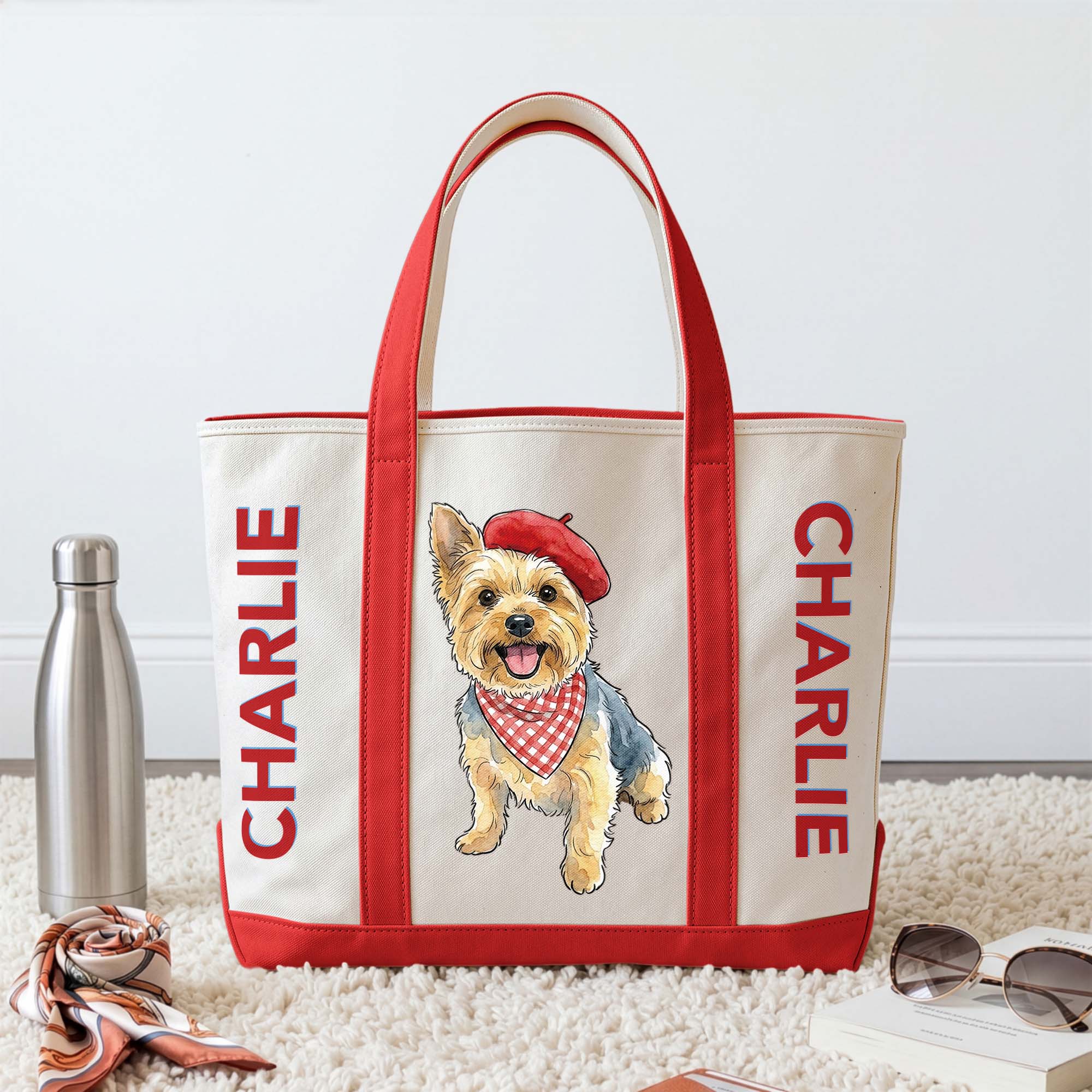 Custom Pet Portrait With Name Colorful Gift For Dog Mom, Cat Mom - Personalized Tote Bag