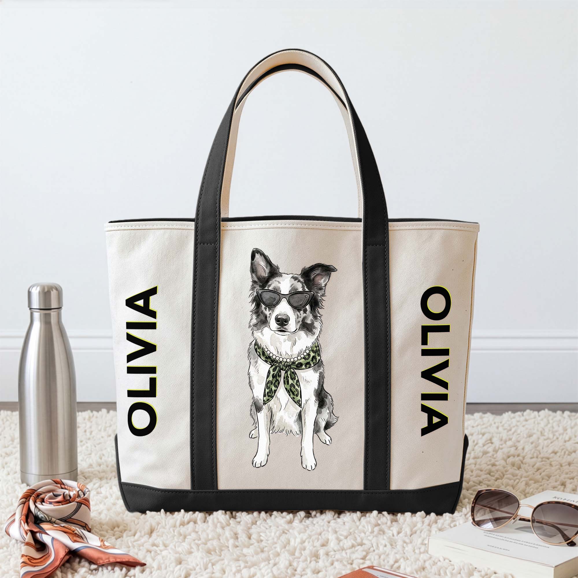 Custom Pet Portrait With Name Colorful Gift For Dog Mom, Cat Mom - Personalized Tote Bag