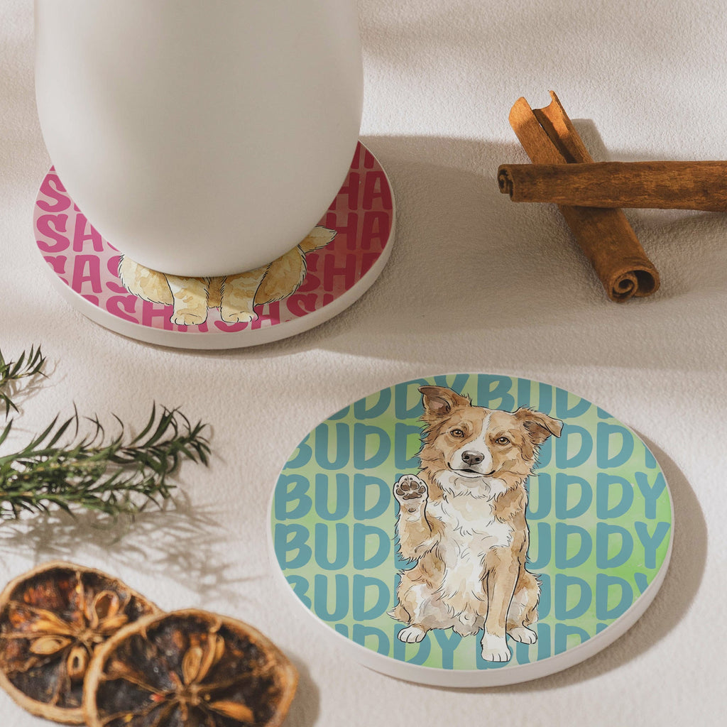 Custom Pet Portrait With Name Watercolor Art - Personalized Coaster