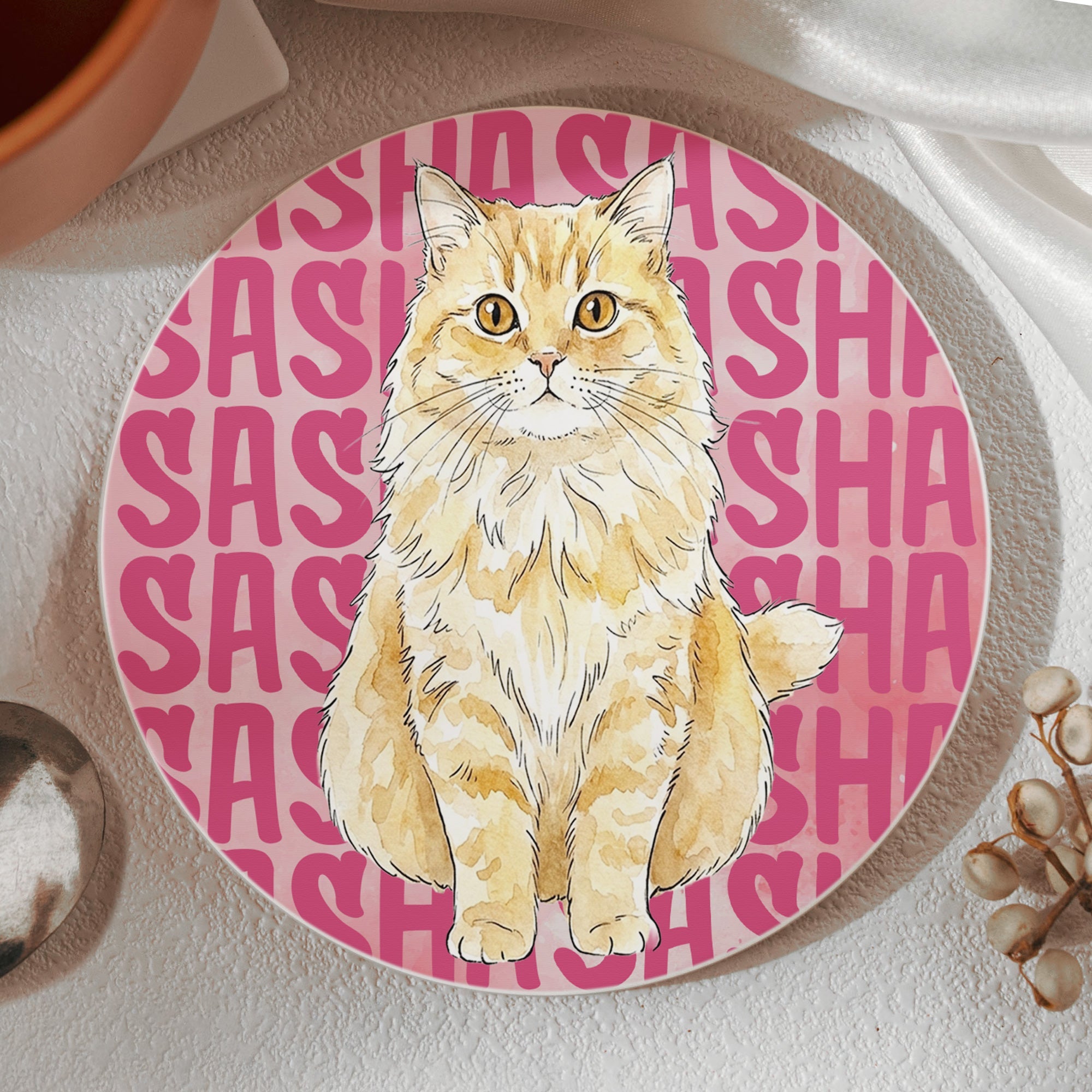 Custom Pet Portrait With Name Watercolor Art - Personalized Coaster