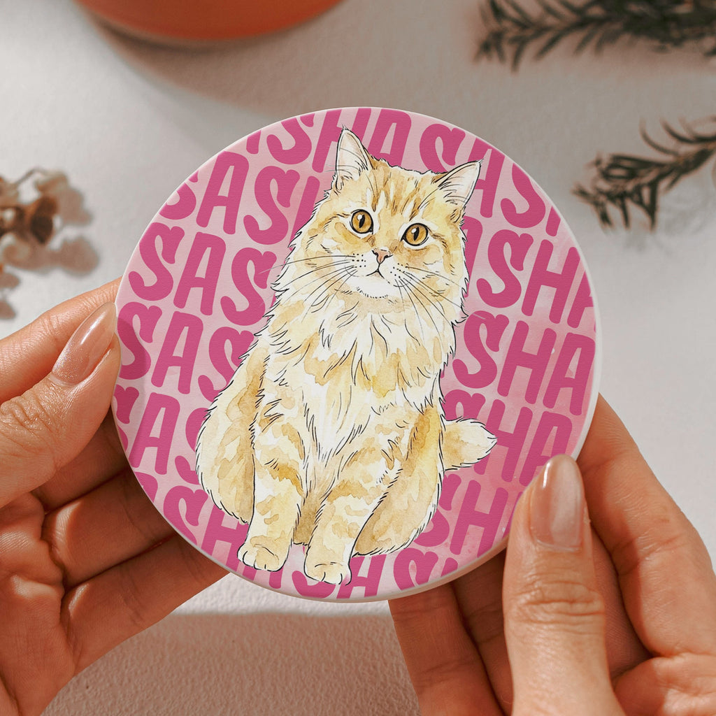 Custom Pet Portrait With Name Watercolor Art - Personalized Coaster