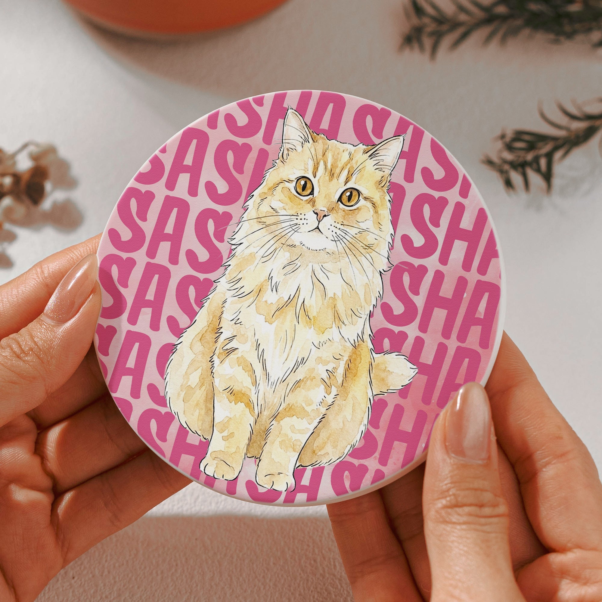 Custom Pet Portrait With Name Watercolor Art - Personalized Coaster