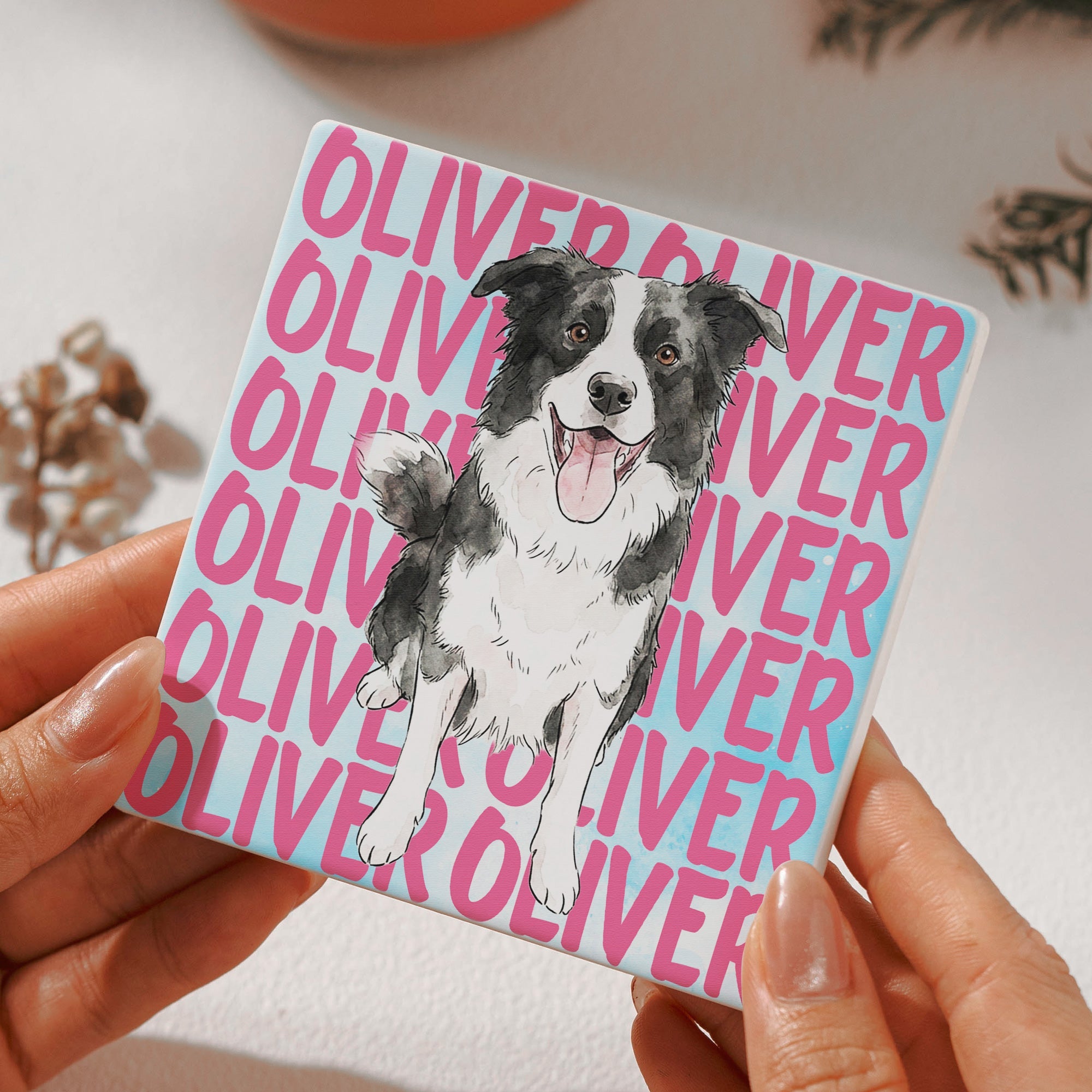Custom Pet Portrait With Name Watercolor Art - Personalized Coaster