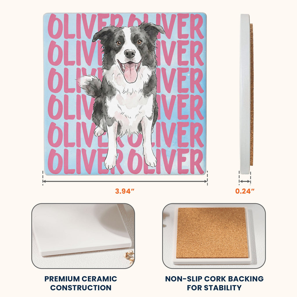 Custom Pet Portrait With Name Watercolor Art - Personalized Coaster