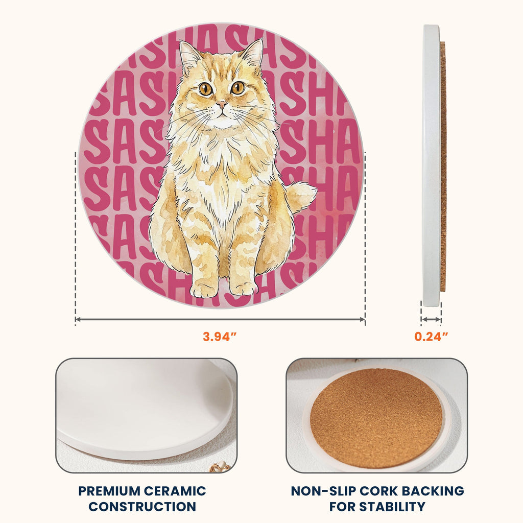 Custom Pet Portrait With Name Watercolor Art - Personalized Coaster