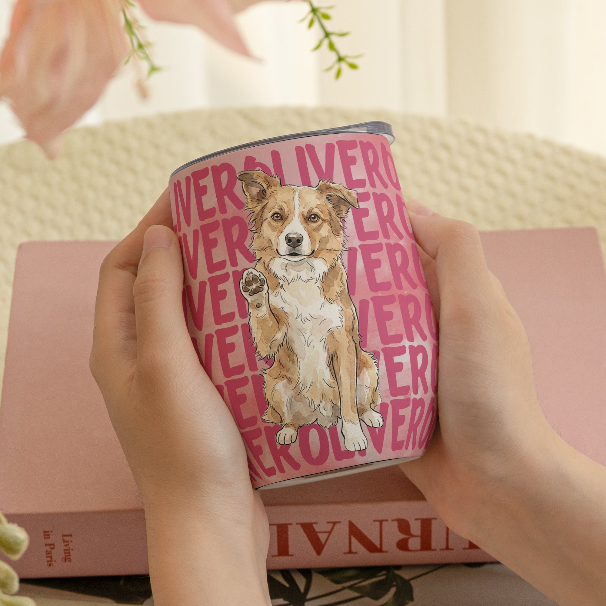 Custom Pet Portrait With Name Watercolor Art - Personalized Wine Tumbler