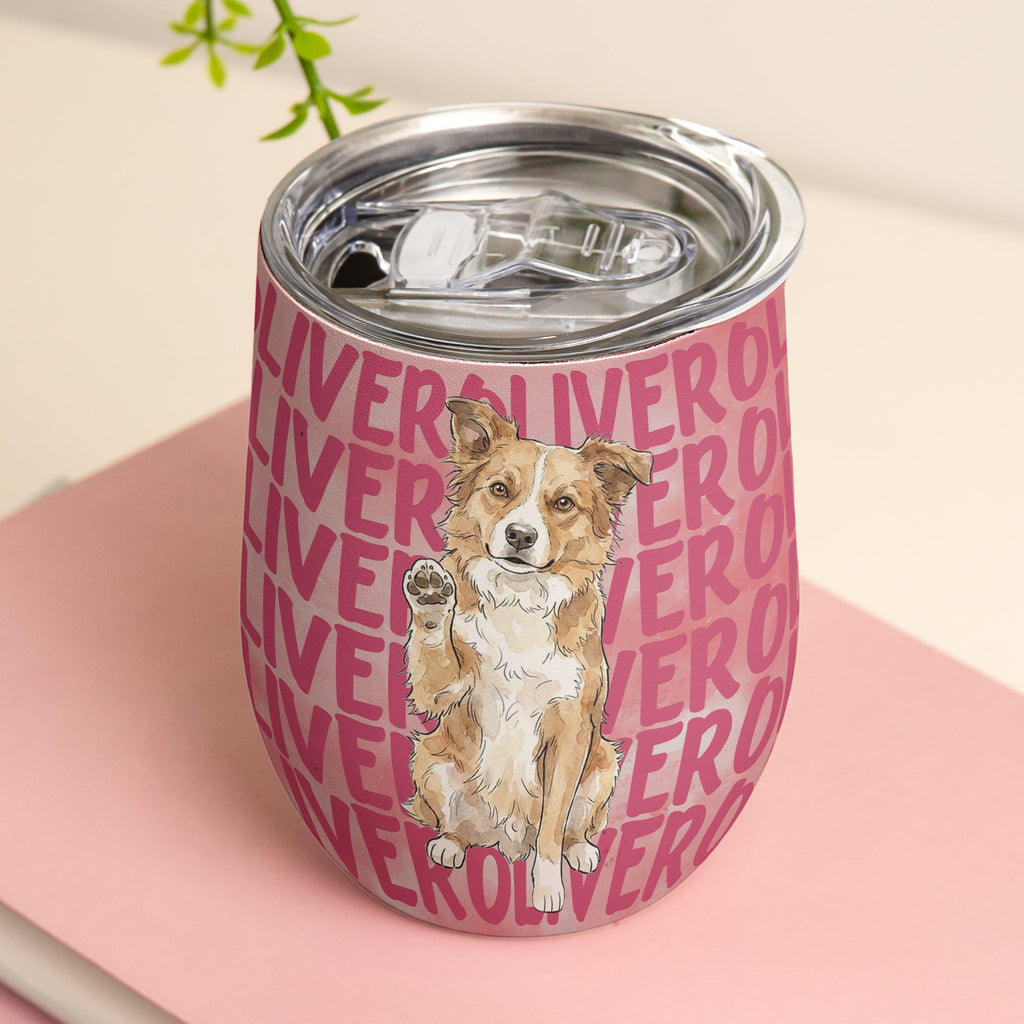 Custom Pet Portrait With Name Watercolor Art - Personalized Wine Tumbler