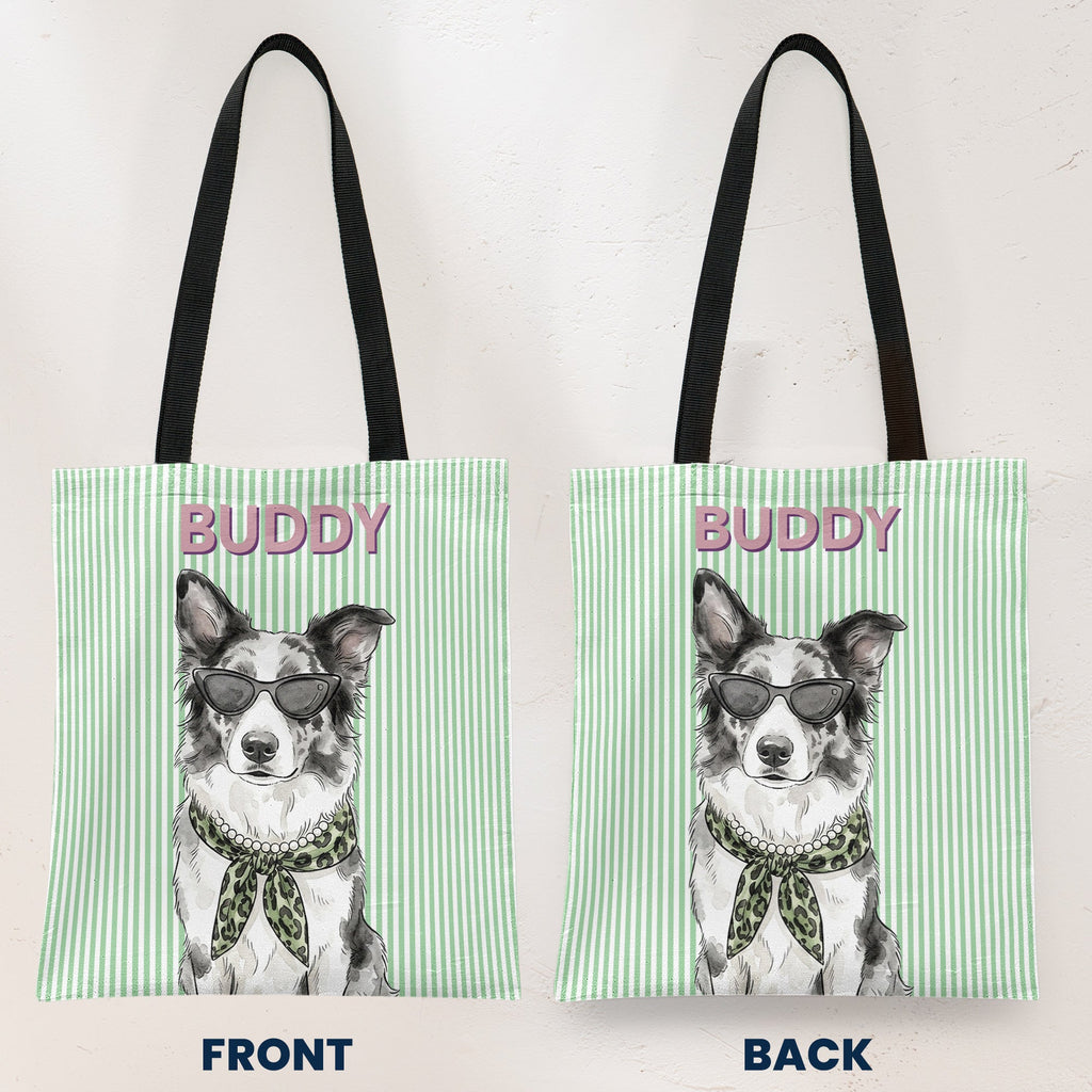 Custom Pet Portrait With Name Watercolor Art Striped Pattern - Personalized Tote Bag