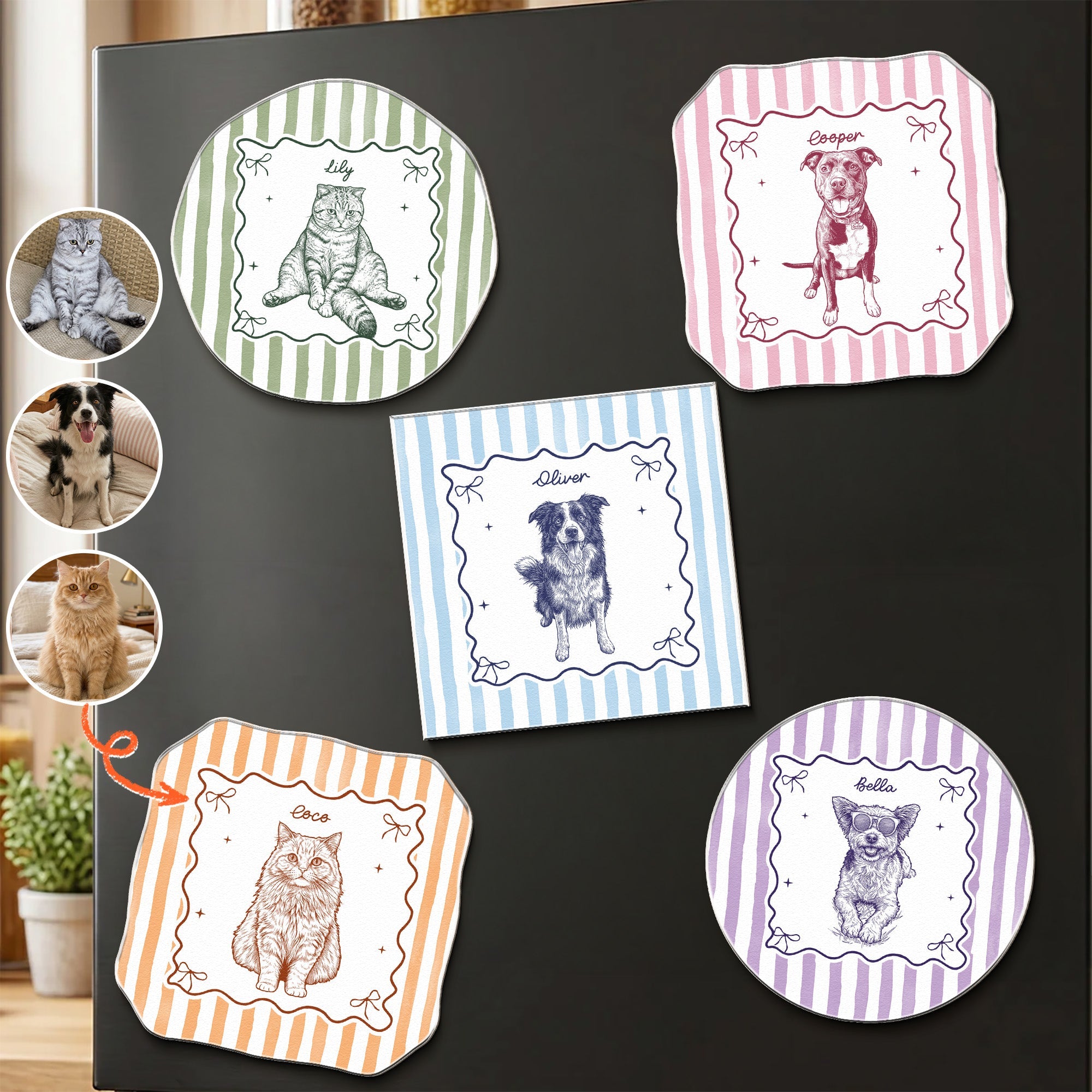 Custom Pet Sketch Line Art Gift For Pet Lovers, Dog Mom, Cat Mom - Personalized Magnet