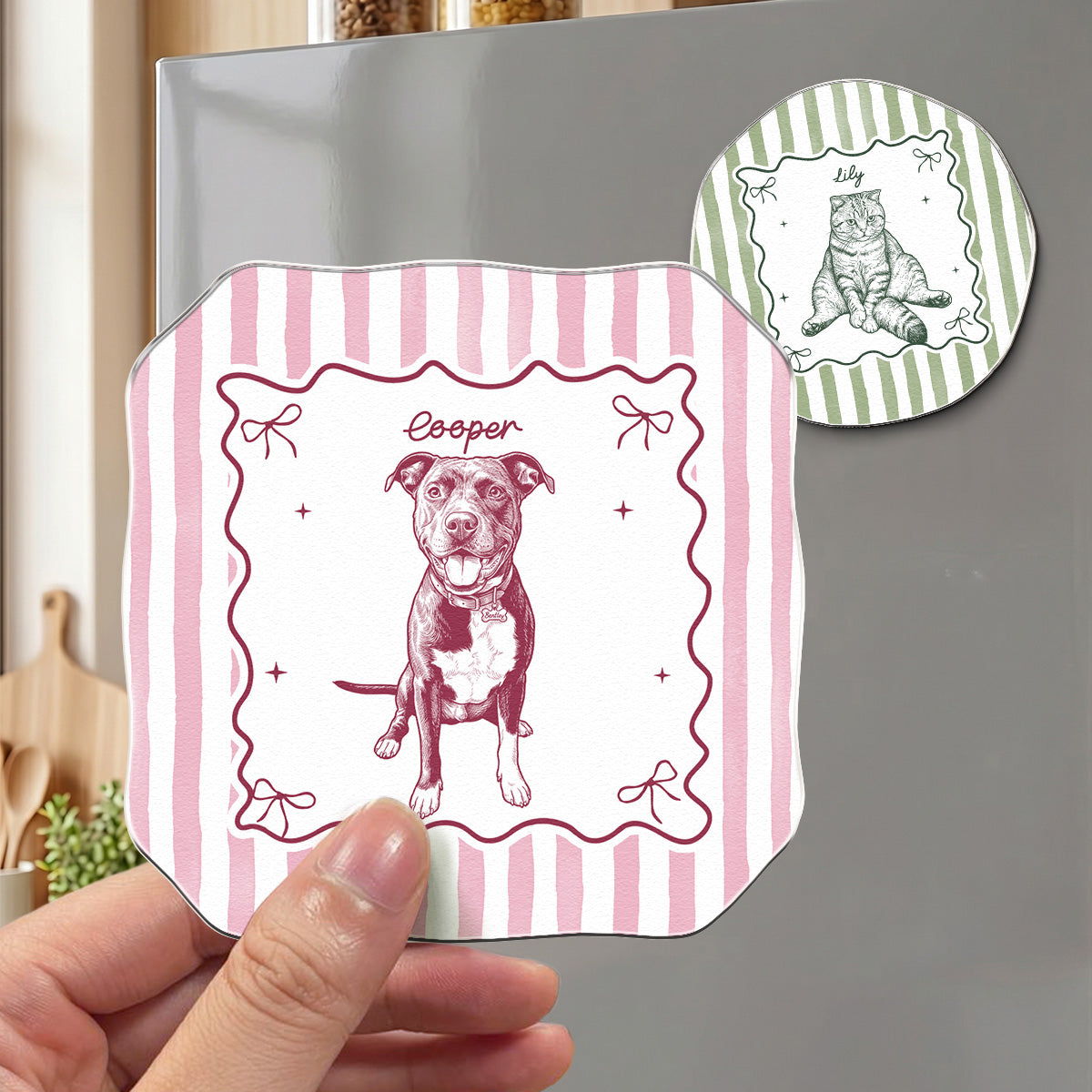Custom Pet Sketch Line Art Gift For Pet Lovers, Dog Mom, Cat Mom - Personalized Magnet
