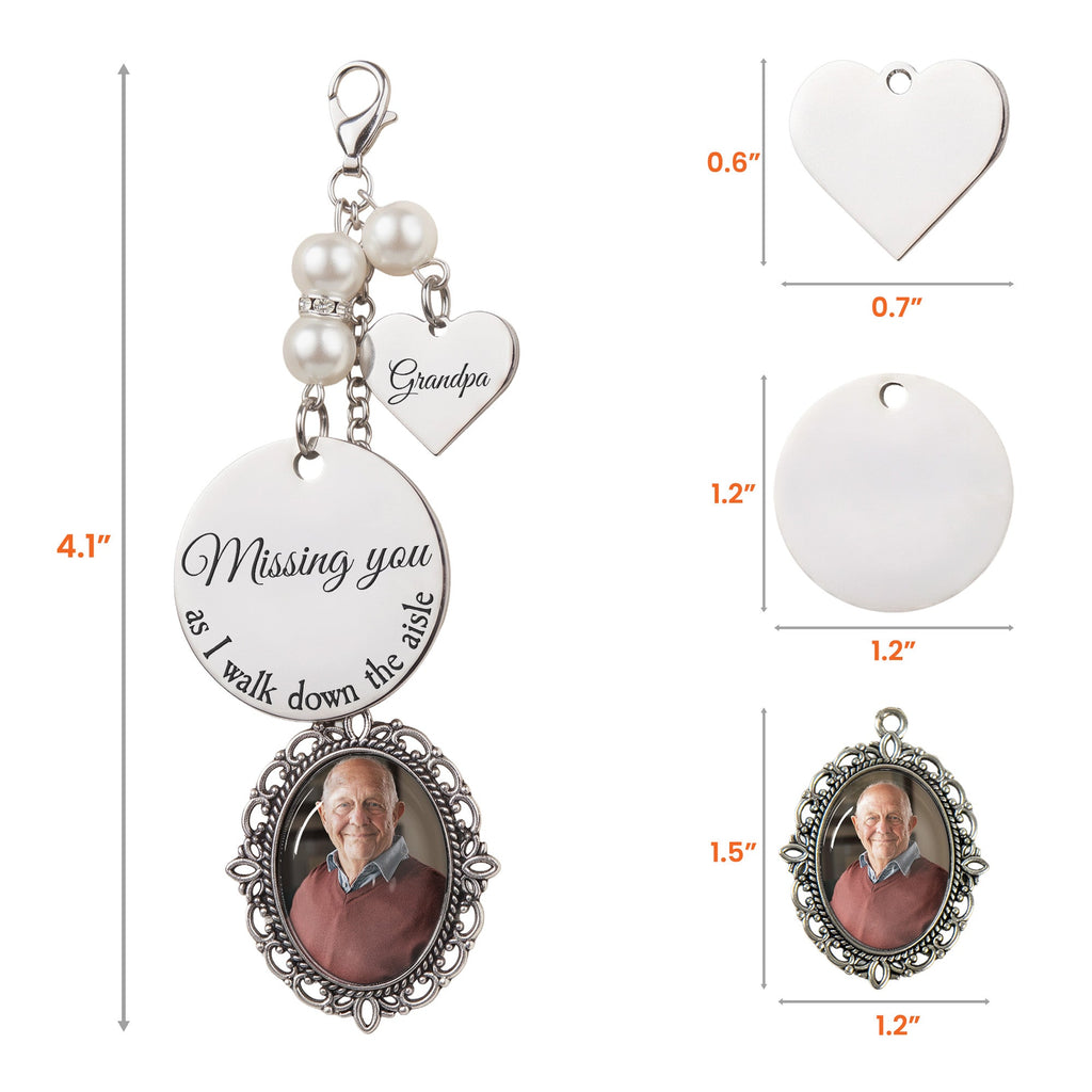 Custom Photo Bouquet Charm With Heart Pendant Memorial Wedding Gift For Bride - Personalized Bouquet Charm