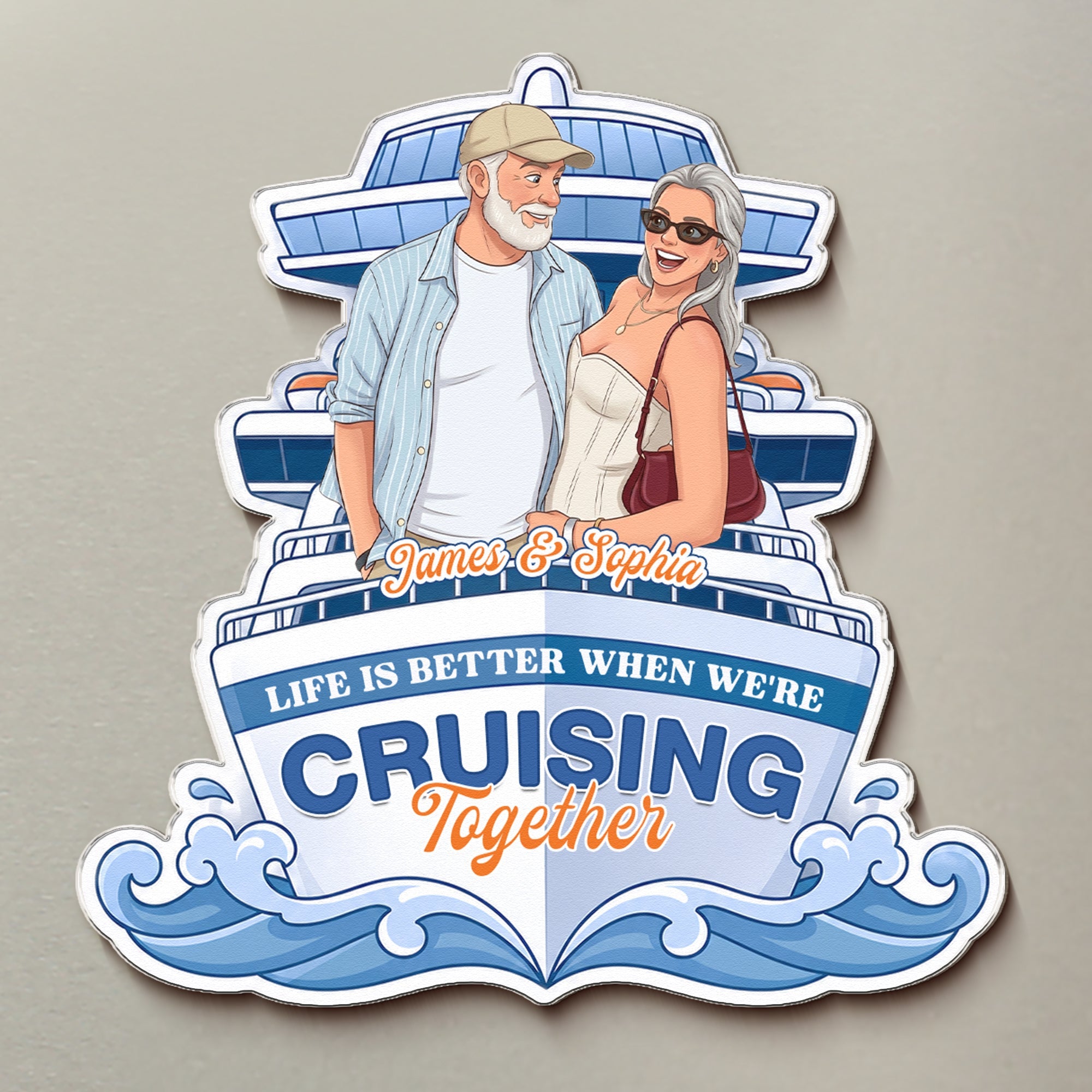 Custom Photo Cartoon Art Cruise Partners Cruise Door Decor Gift For Couple - Personalized Magnet