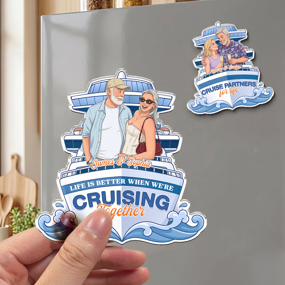 Custom Photo Cartoon Art Cruise Partners Cruise Door Decor Gift For Couple - Personalized Magnet