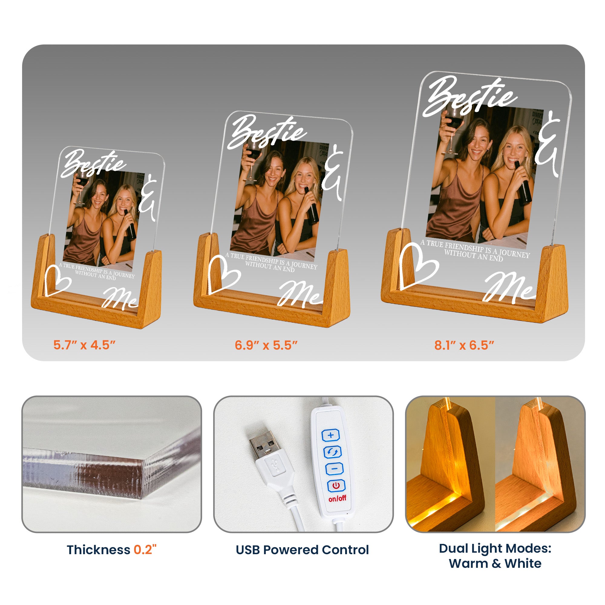 Custom Photo Friendship Gifts For Best Friends, BFF, Soul Sisters - Personalized Night Light