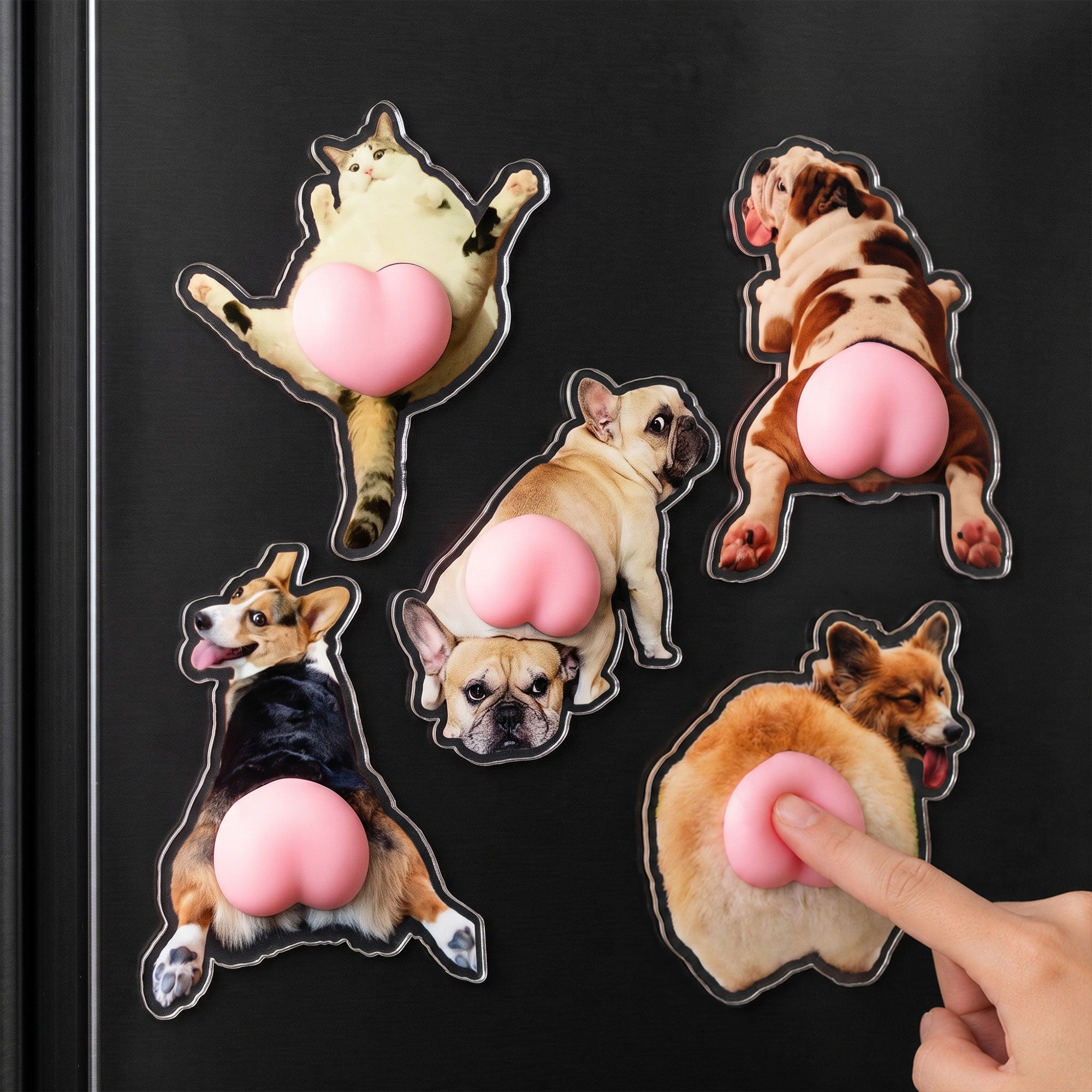 Custom Photo Pet, Cute Dog, Cat 3D Squishy Pink Butt - Personalized Fridge Magnet