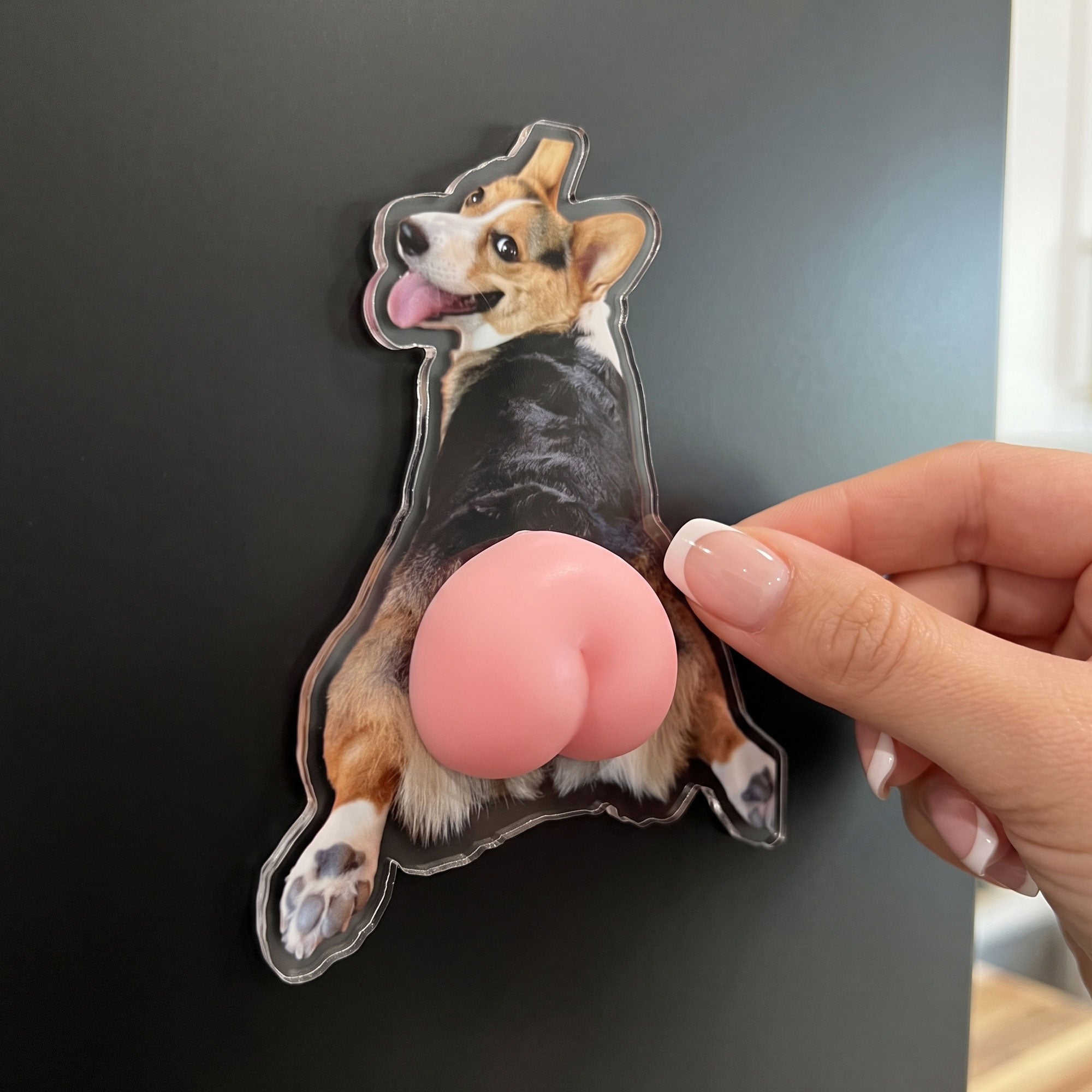 Custom Photo Pet, Cute Dog, Cat 3D Squishy Pink Butt - Personalized Fridge Magnet