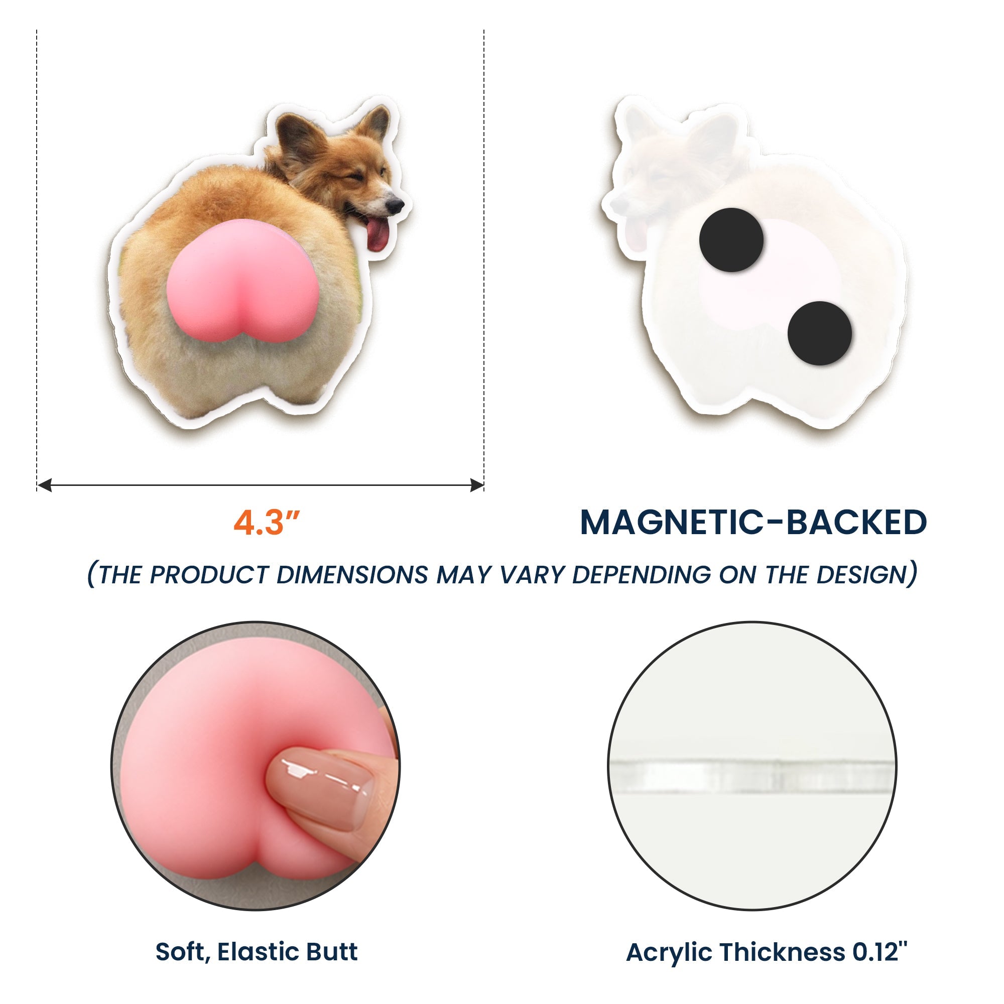 Custom Photo Pet, Cute Dog, Cat 3D Squishy Pink Butt - Personalized Fridge Magnet