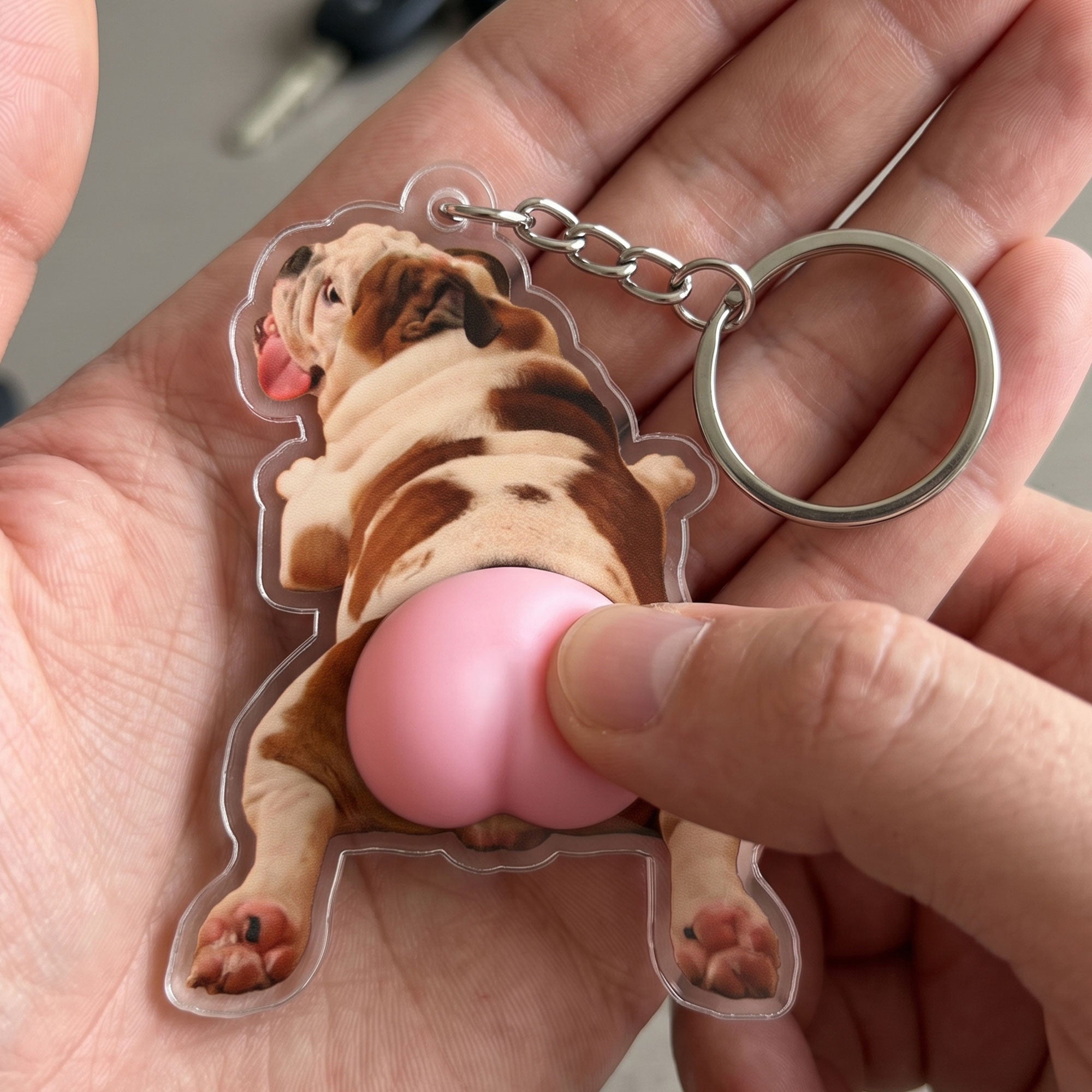 Custom Photo Pet, Cute Dog, Cat 3D Squishy Pink Butt - Personalized Keychain