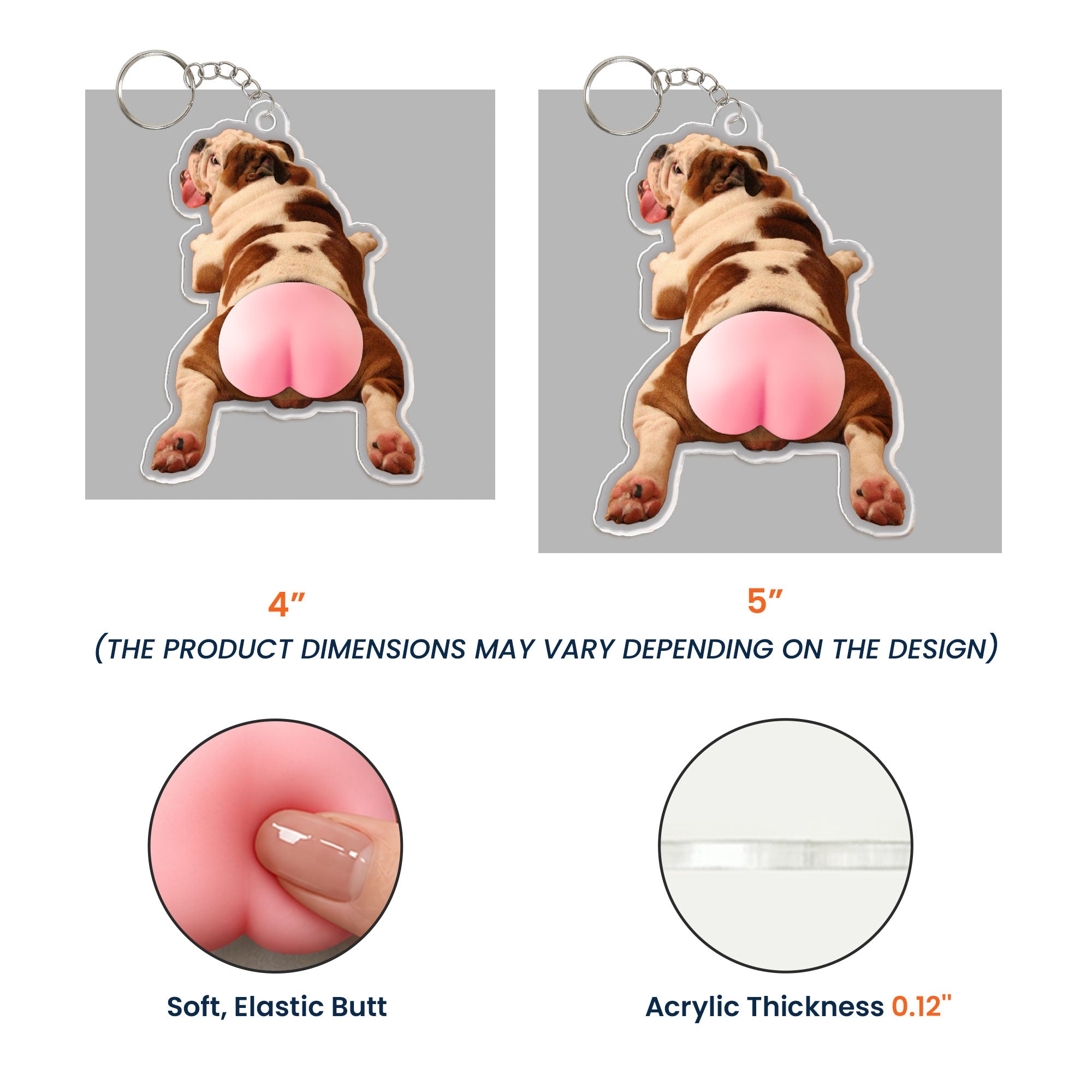 Custom Photo Pet, Cute Dog, Cat 3D Squishy Pink Butt - Personalized Keychain