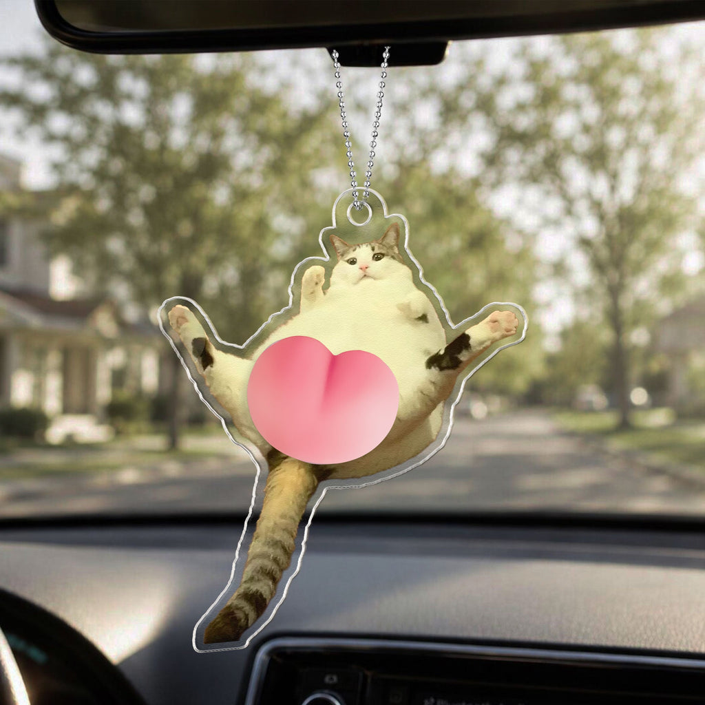 Custom Photo Pet, Cute Dog, Cat 3D Squishy Pink Butt - Personalized Rear View Mirror Accessory