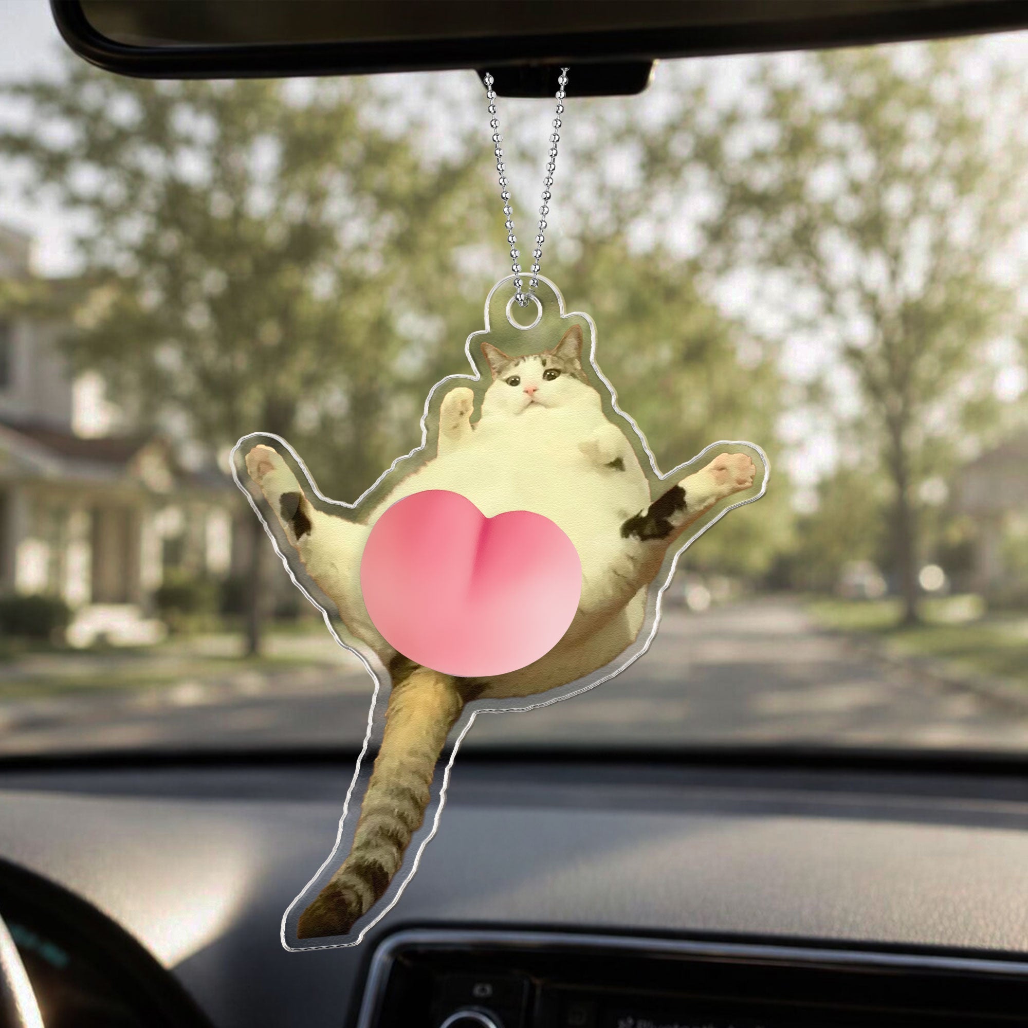 Custom Photo Pet, Cute Dog, Cat 3D Squishy Pink Butt - Personalized Rear View Mirror Accessory