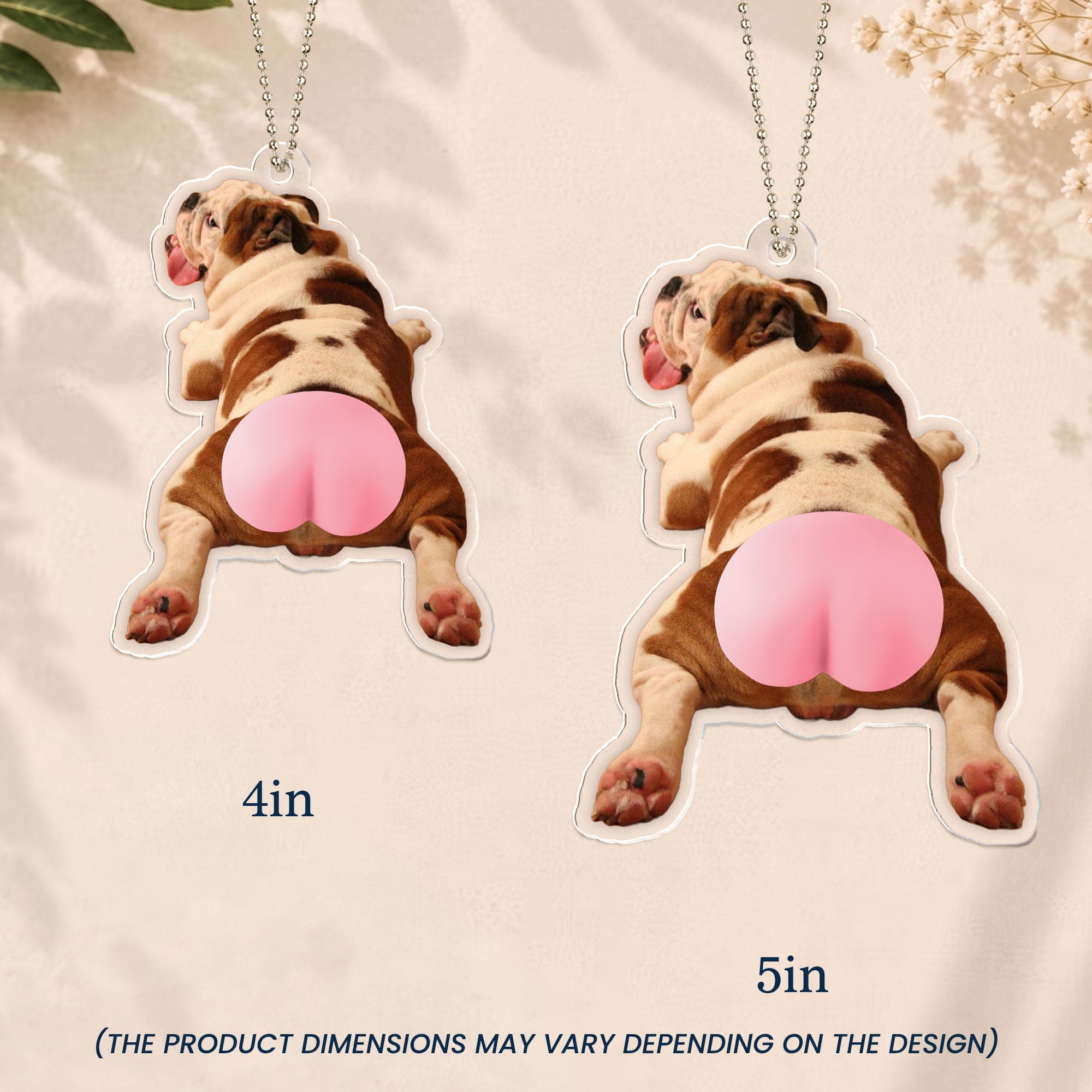 Custom Photo Pet, Cute Dog, Cat 3D Squishy Pink Butt - Personalized Rear View Mirror Accessory