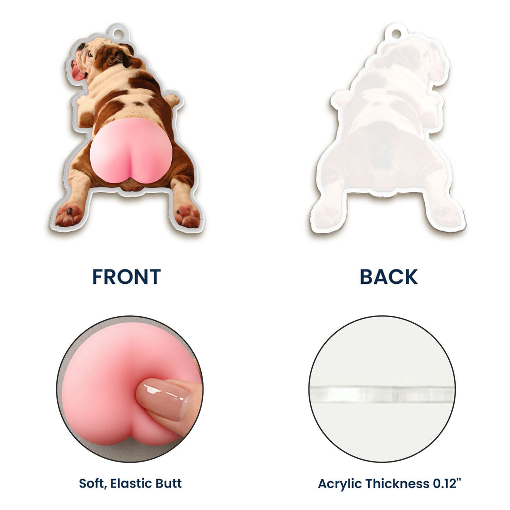 Custom Photo Pet, Cute Dog, Cat 3D Squishy Pink Butt - Personalized Rear View Mirror Accessory