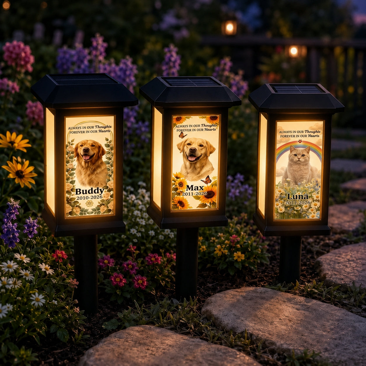 Custom Photo Pet Memorial, Garden Sympathy Gift - Personalized Solar Garden Light