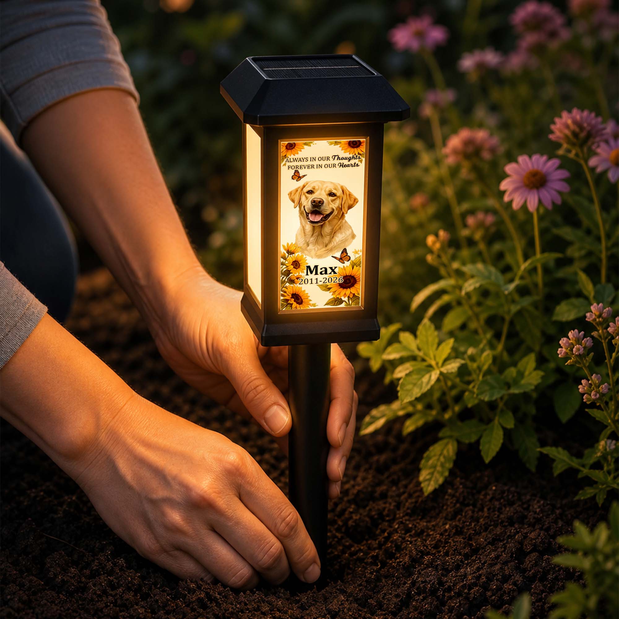 Custom Photo Pet Memorial, Garden Sympathy Gift - Personalized Solar Garden Light