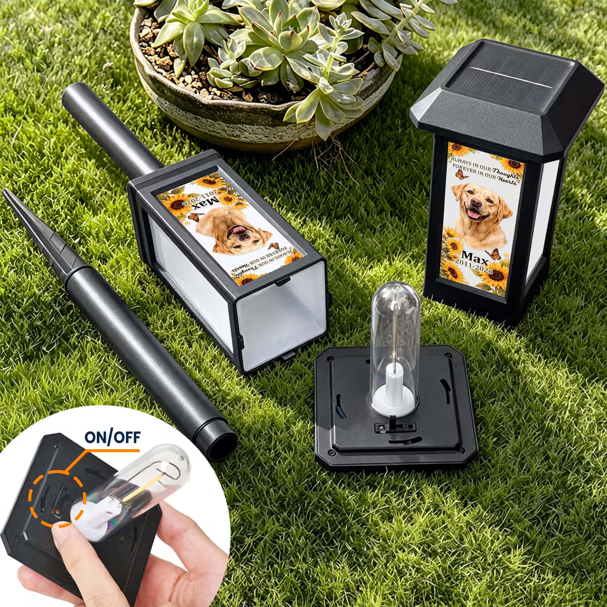 Custom Photo Pet Memorial, Garden Sympathy Gift - Personalized Solar Garden Light