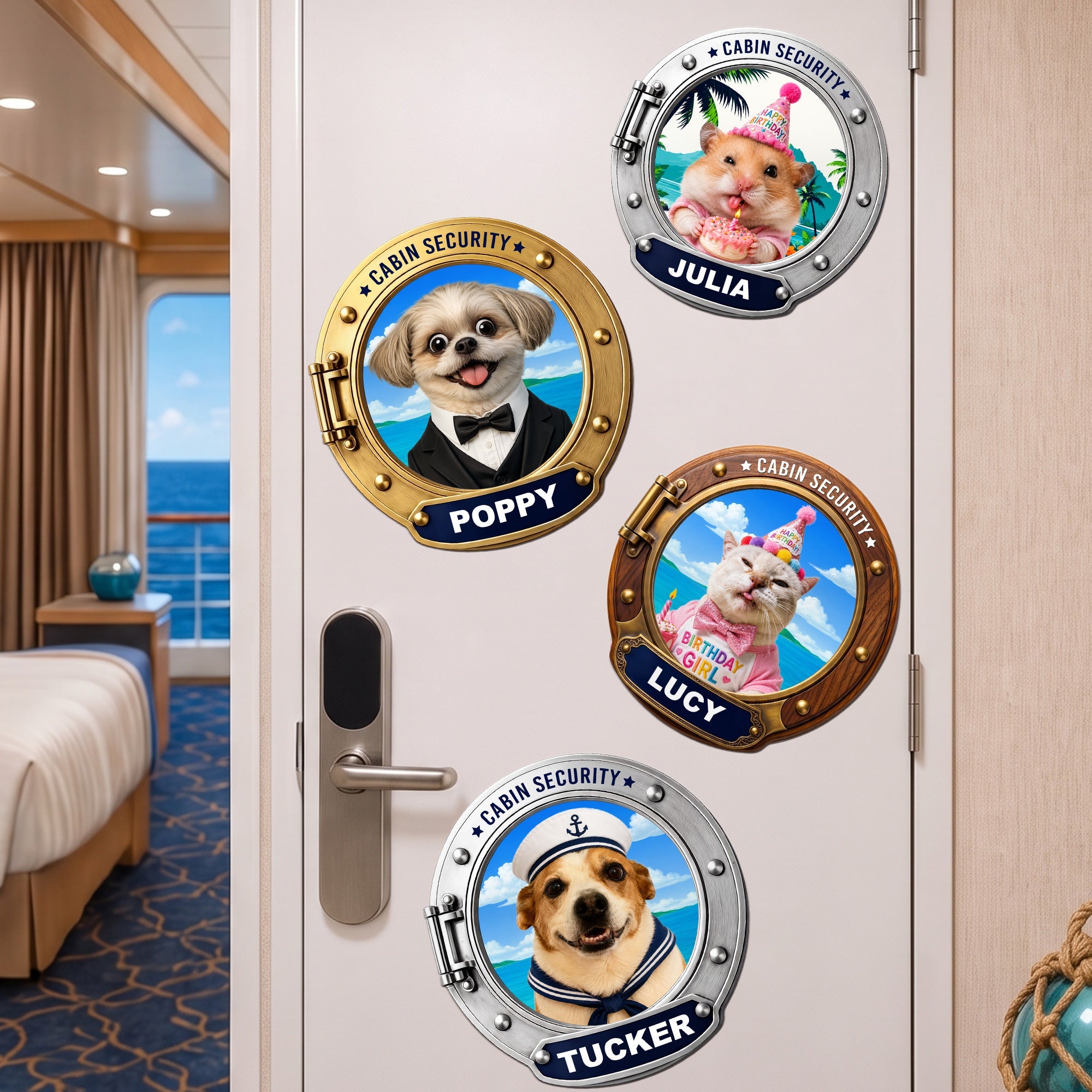 Custom Photo Pet Porthole Magnet, Cruise Door Decal - Dog, Cat, Pet Lovers - Personalized Magnet
