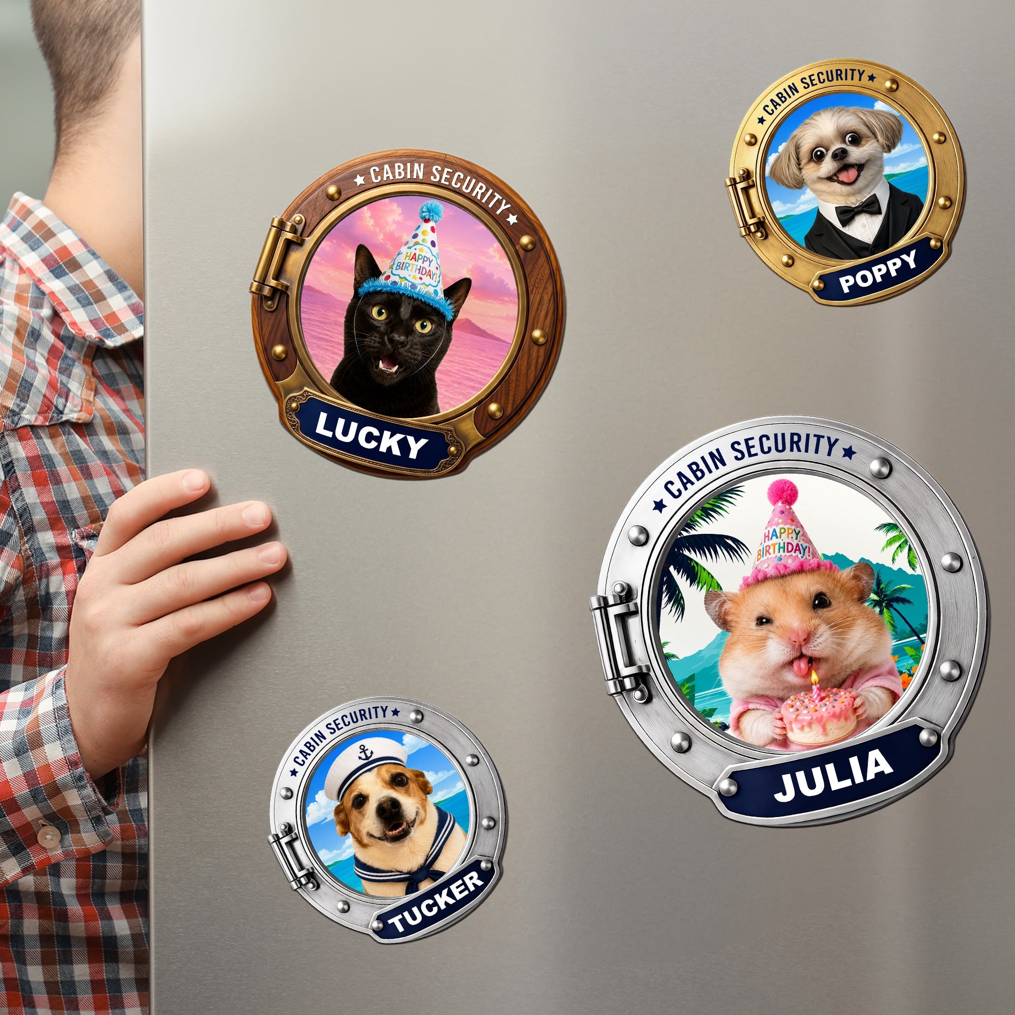 Custom Photo Pet Porthole Magnet, Cruise Door Decal - Dog, Cat, Pet Lovers - Personalized Magnet