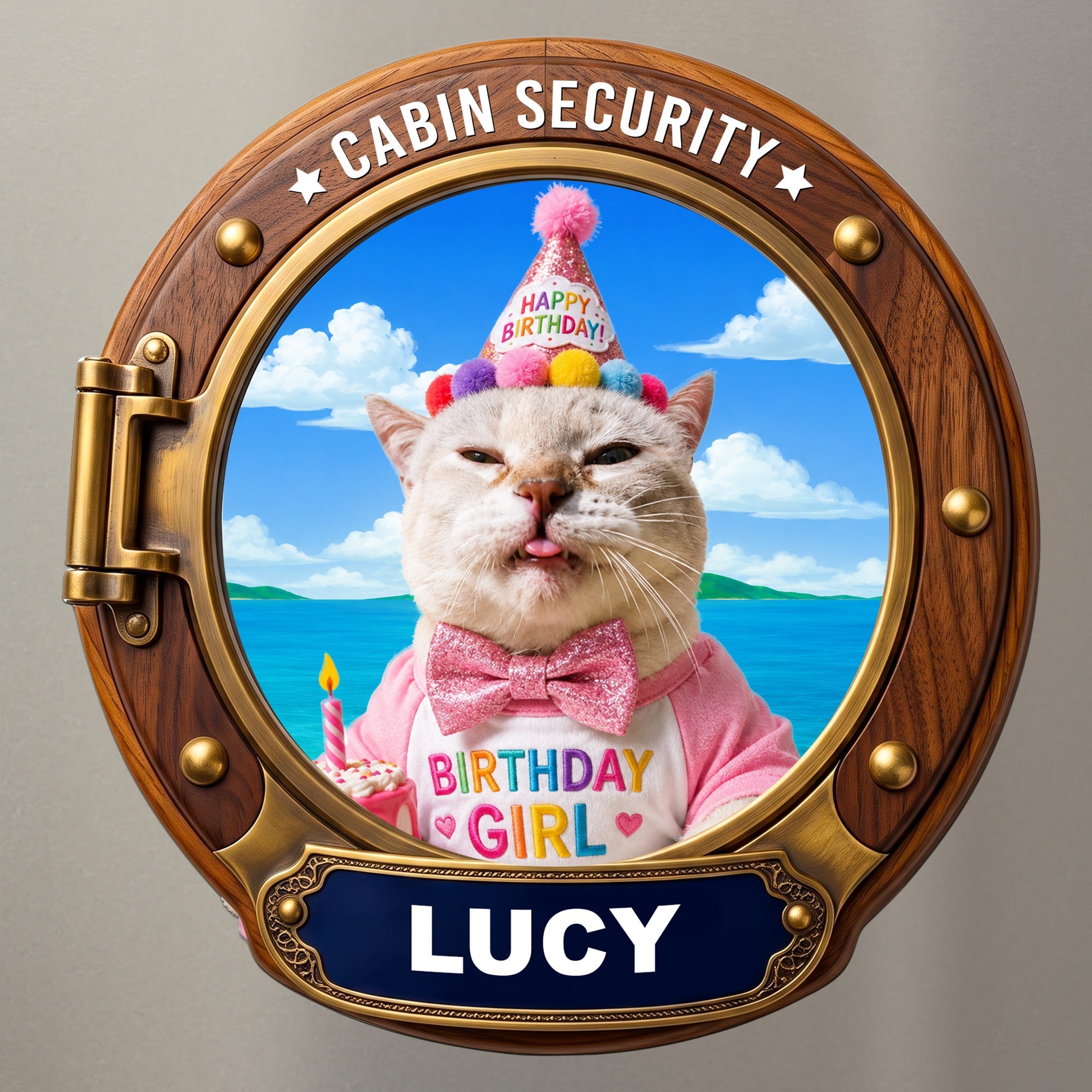 Custom Photo Pet Porthole Magnet, Cruise Door Decal - Dog, Cat, Pet Lovers - Personalized Magnet