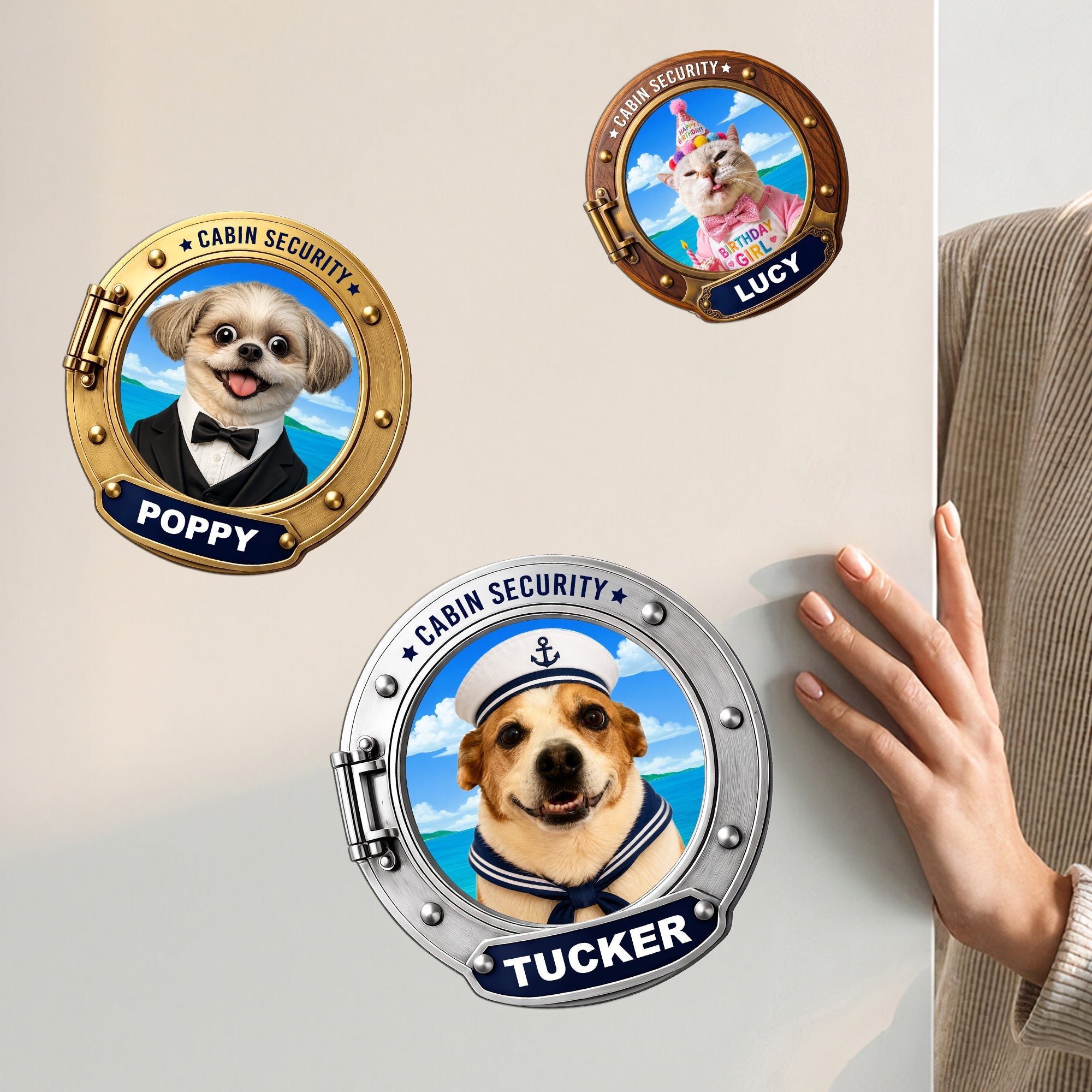 Custom Photo Pet Porthole Magnet, Cruise Door Decal - Dog, Cat, Pet Lovers - Personalized Magnet