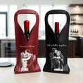 Custom Photo Sketch Line Art Anniversary Wedding Gifts For Couple - Personalized Leather Wine Bag