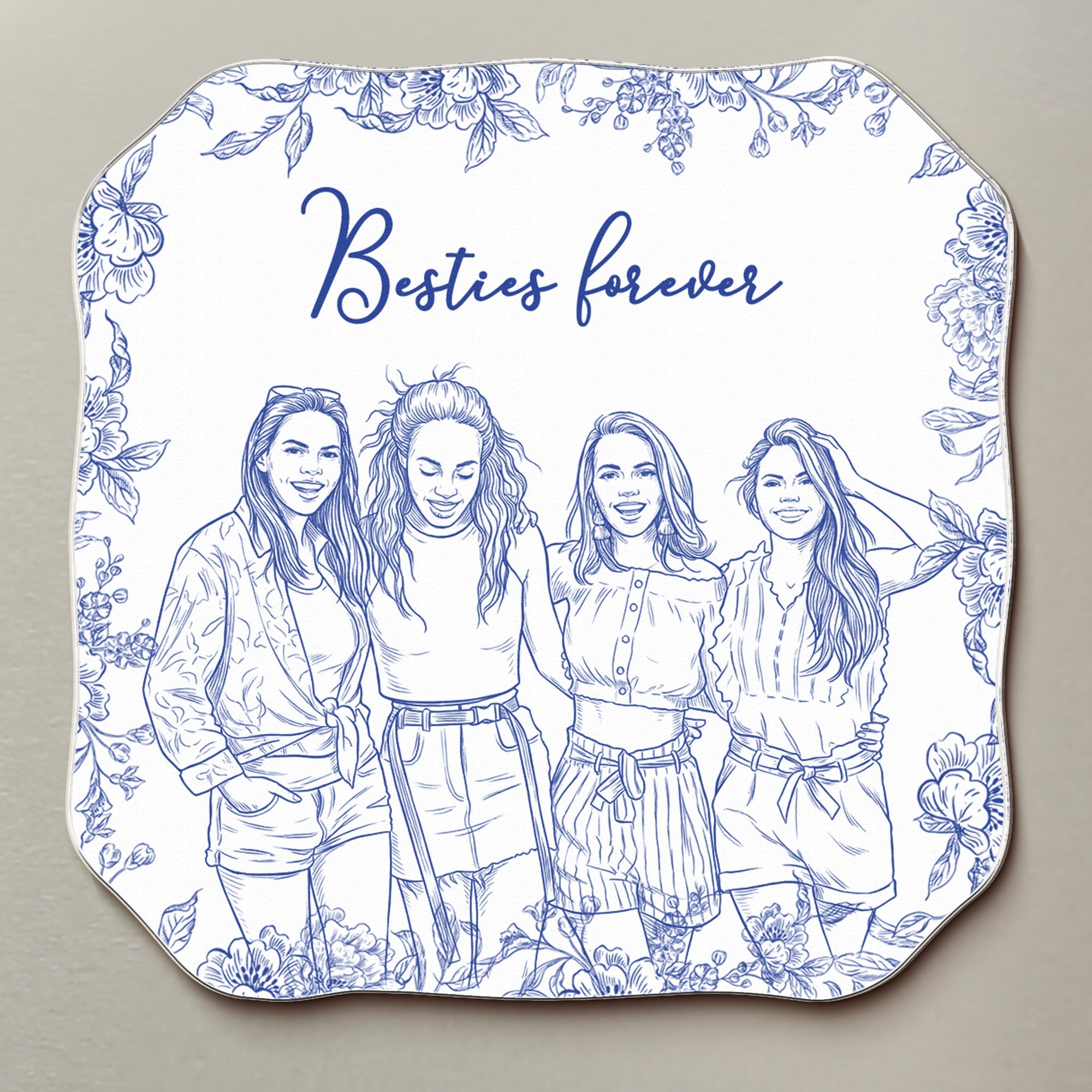 Custom Photo Sketch Line Art Gift For Friends, Soul Sisters - Personalized Magnet