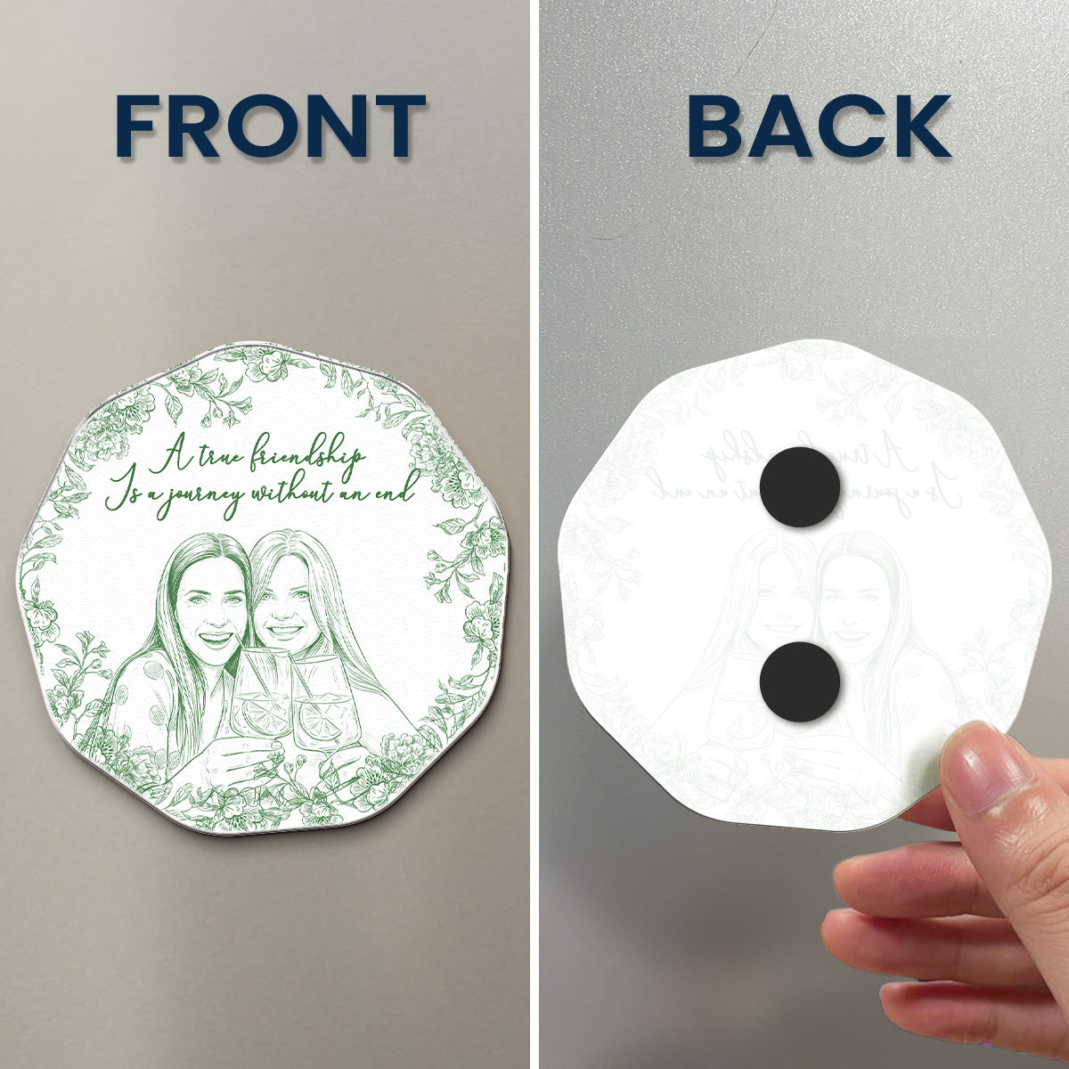 Custom Photo Sketch Line Art Gift For Friends, Soul Sisters - Personalized Magnet