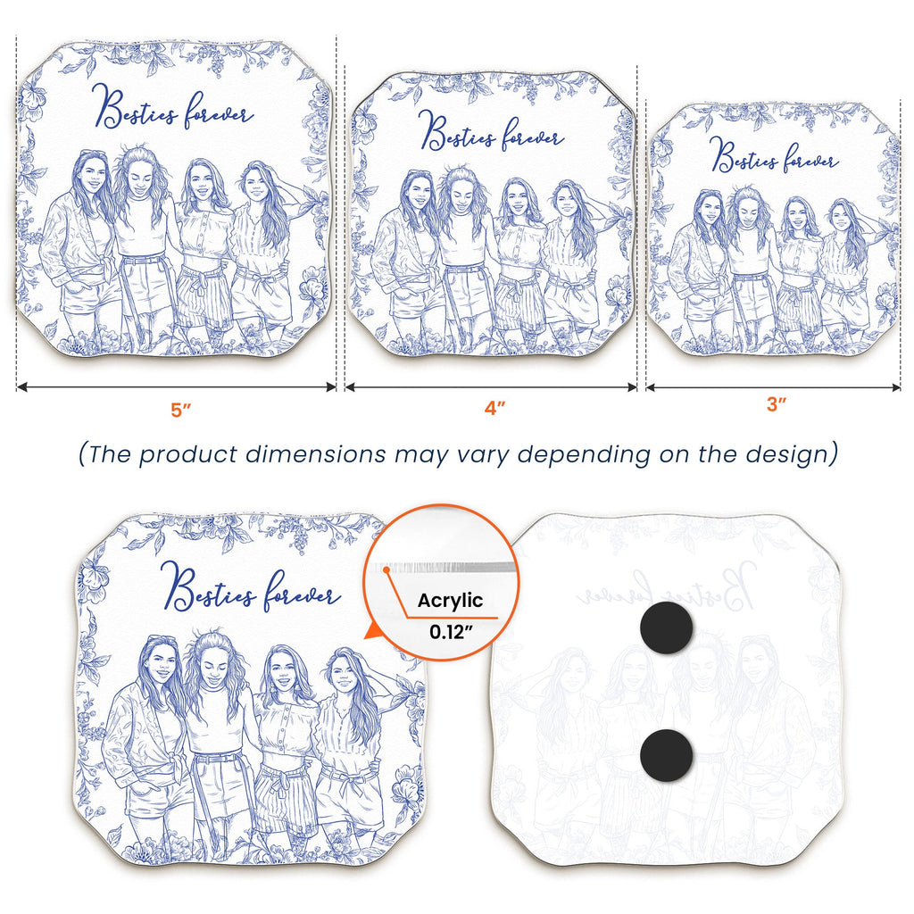 Custom Photo Sketch Line Art Gift For Friends, Soul Sisters - Personalized Magnet