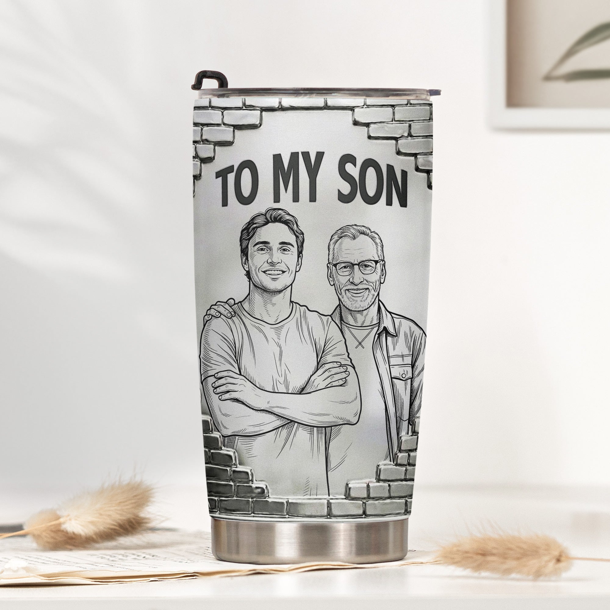 Custom Photo Sketch Line Art Gift For Son Daughter Grandson - Personalized Tumbler