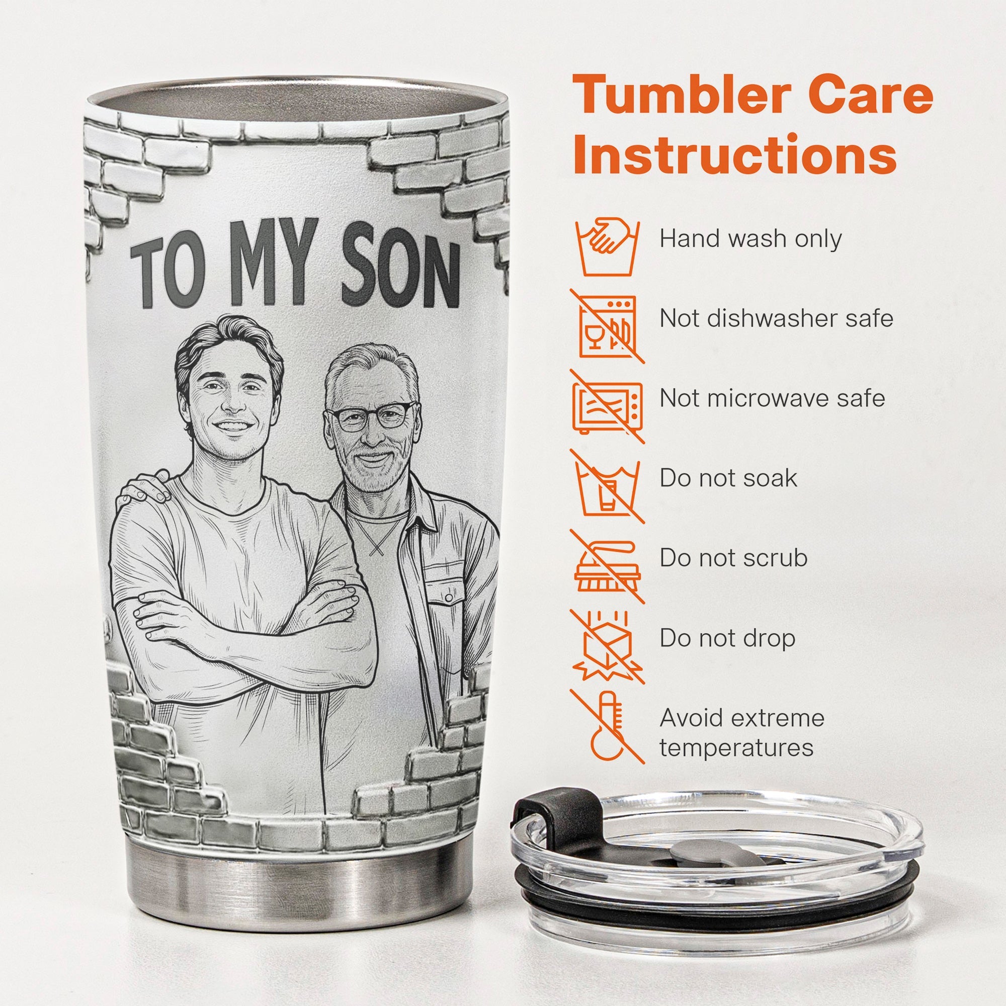 Custom Photo Sketch Line Art Gift For Son Daughter Grandson - Personalized Tumbler