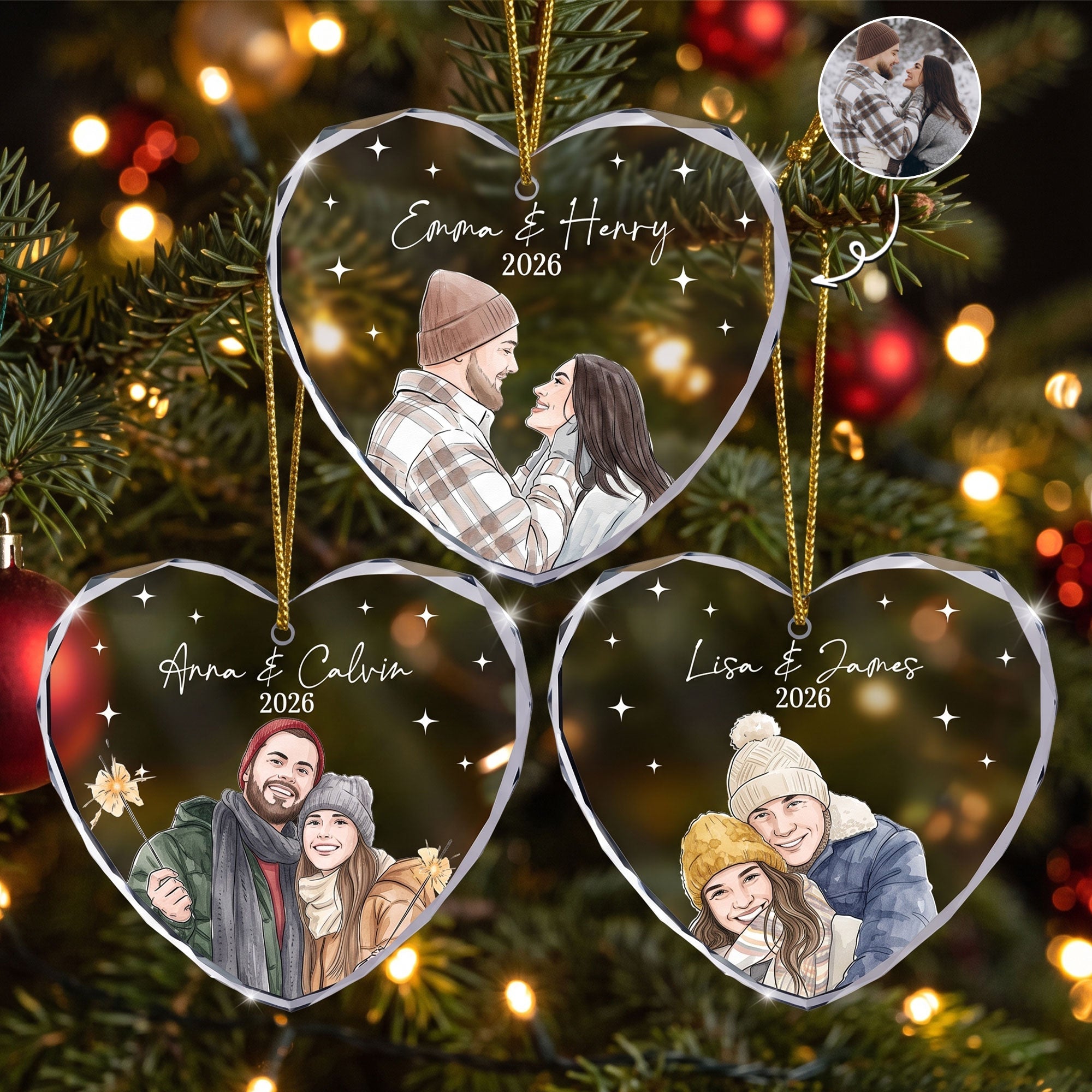 Custom Photo Watercolor Art New Version Our First Christmas - Personalized Ornament