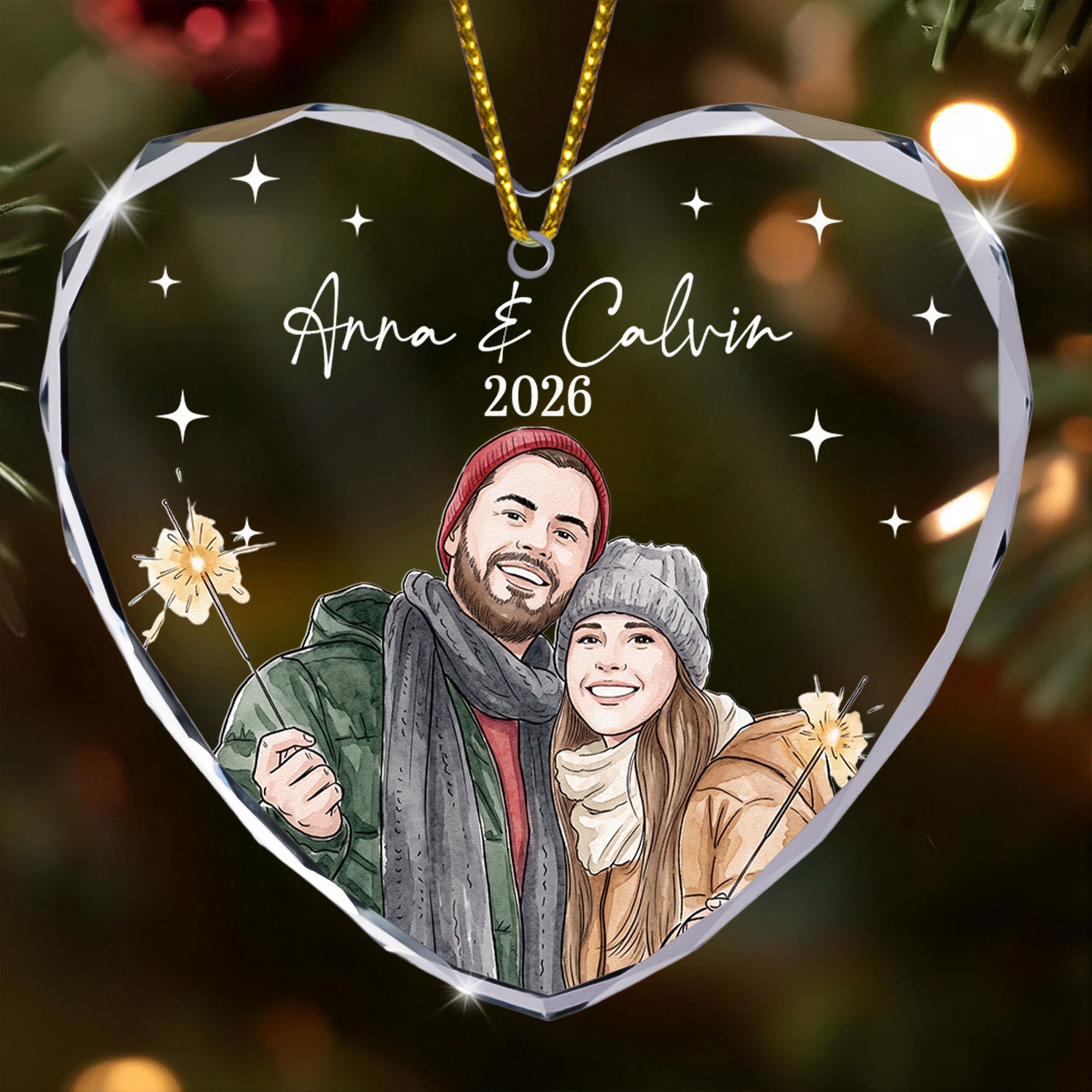 Custom Photo Watercolor Art New Version Our First Christmas - Personalized Ornament