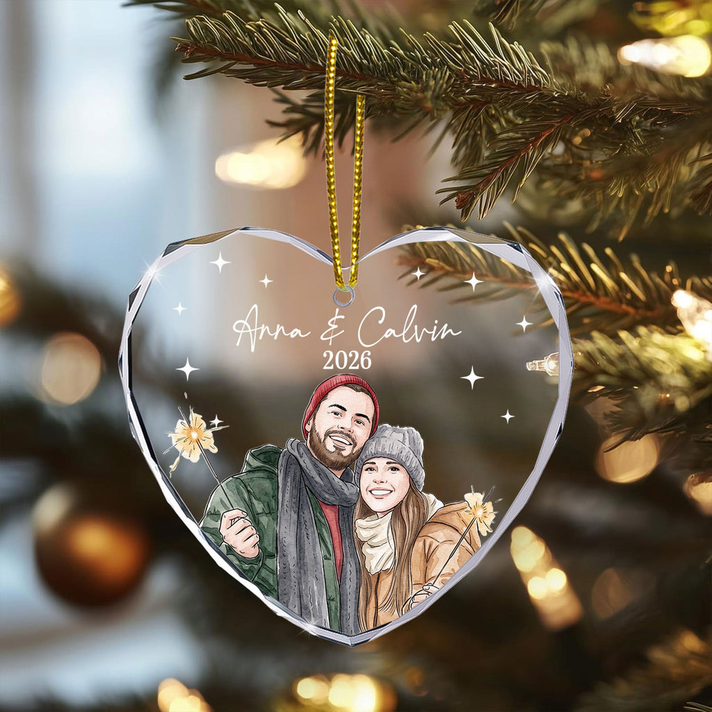 Custom Photo Watercolor Art New Version Our First Christmas - Personalized Ornament